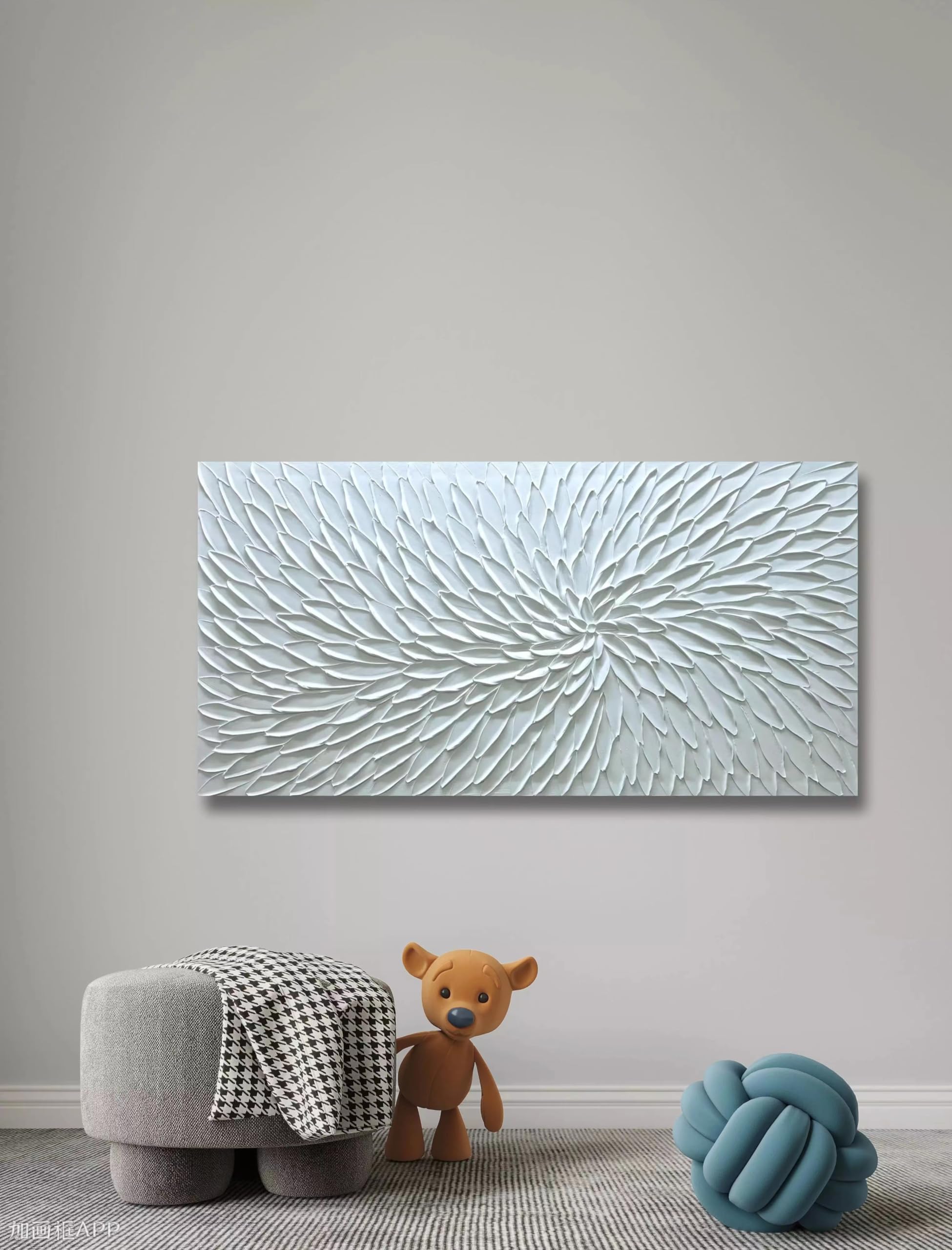 Yika Art Hand Painted Abstract Oil Painting on Canvas - Modern White Flower Thick Texture Wall Art Decor 30x60 inches - Perfect for Living Room, Bedroom & Office Decor
