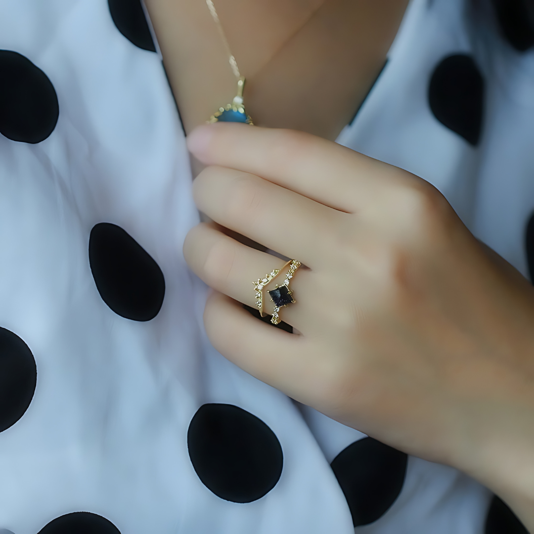 Galaxy Blue Sandstone Star Stone Lace Ring Set | HJZB 064 - Elegant Boho Jewelry for Women, Perfect for Date Nights, Weddings & Special Occasions