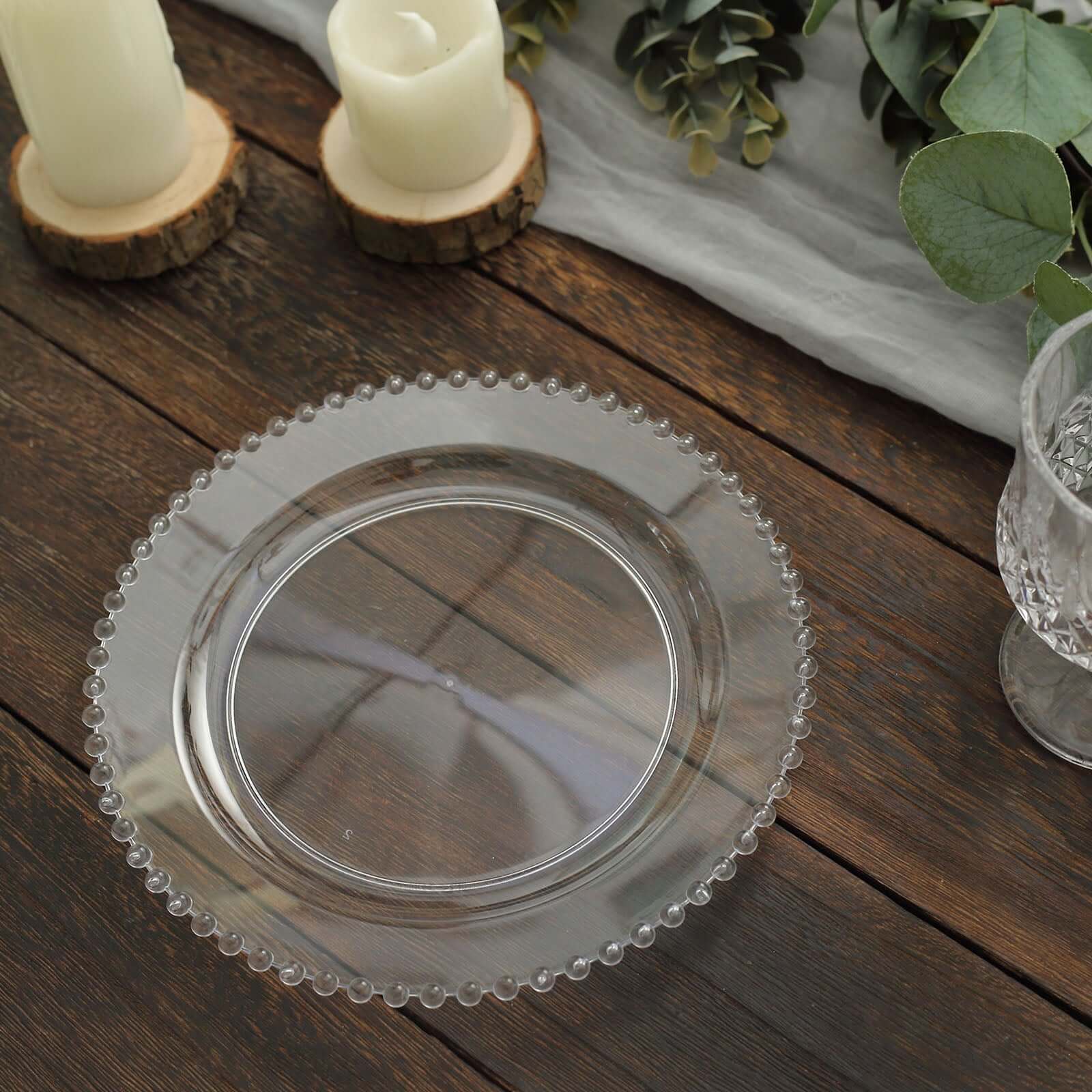 10 Pack Clear Plastic Dessert Plates - 8 Inch Round Disposable Party Plates with Elegant Beaded Rim for Birthday, Wedding, Baby Shower & Holiday Celebrations