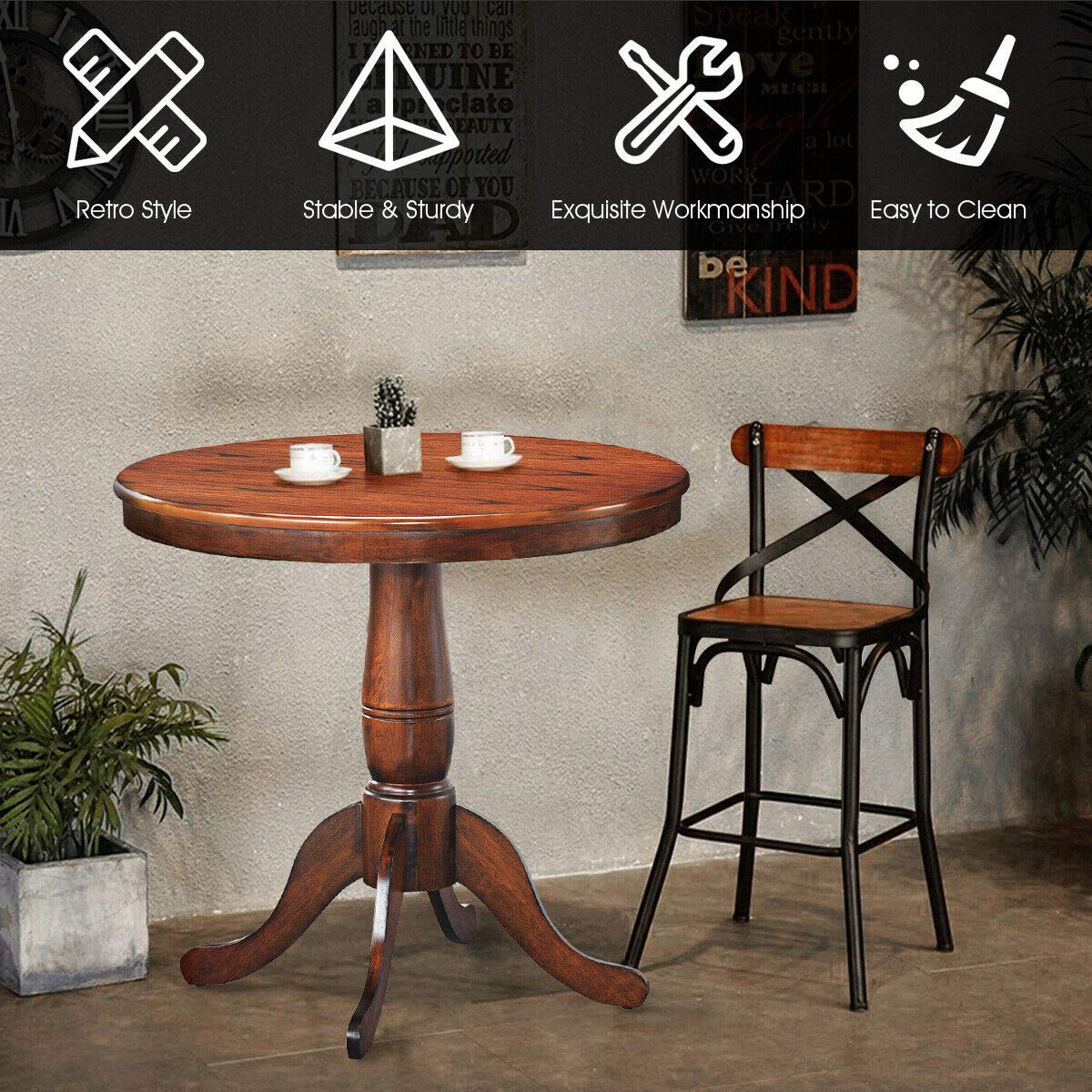 Vintage Round Pedestal Dining Table - 32 Inch High Top Kitchen & Dining Room Table with Adjustable Feet Pads, Sturdy Walnut Design | Perfect for Small Spaces, Breakfast Nooks & Cozy Apartments