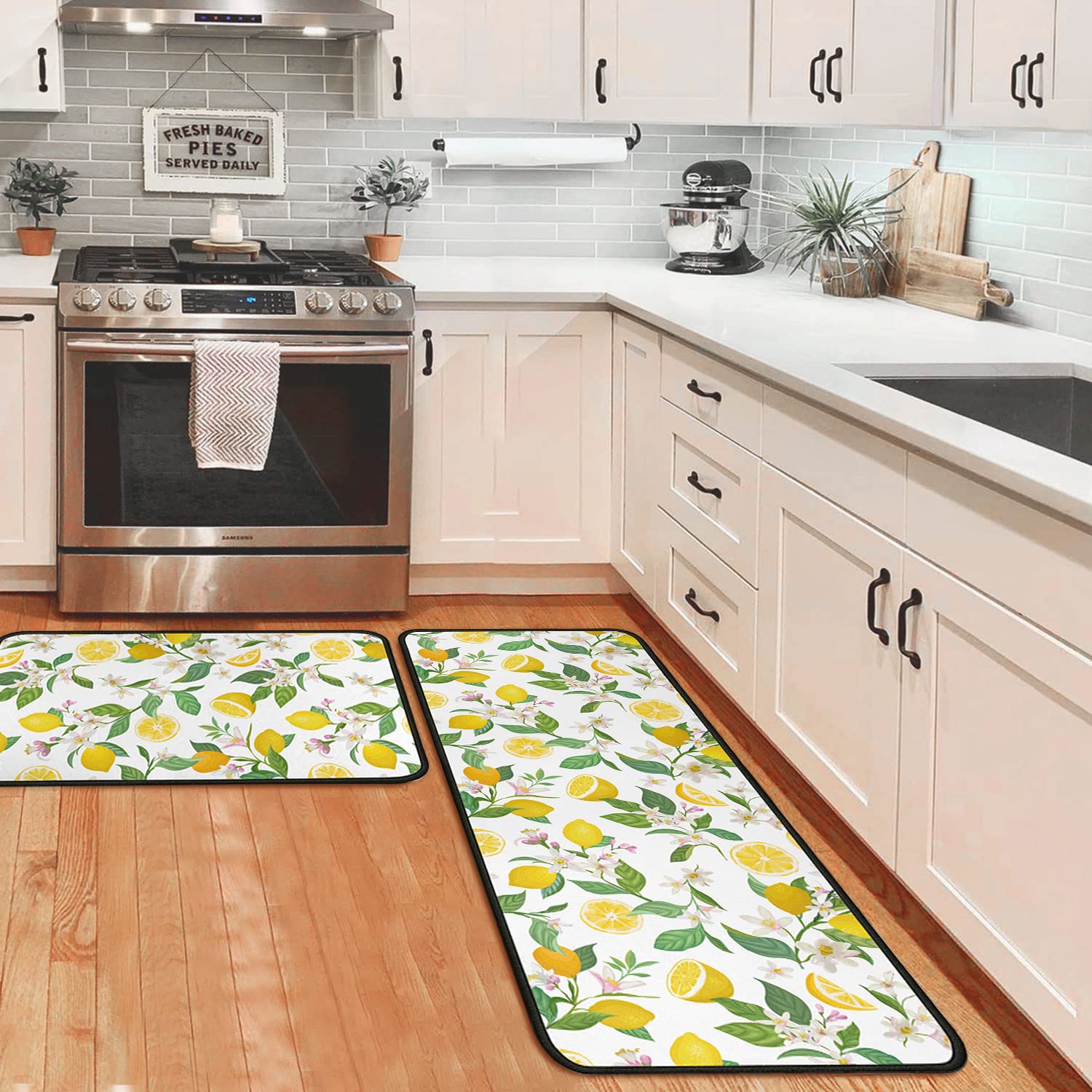 Non-Slip Washable Microfiber Kitchen Rugs Set of 2 - Absorbent Stain Resistant Floor Mats (17