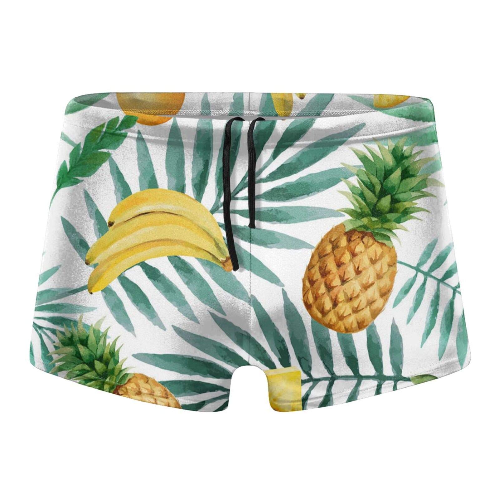 Men's Christmas Palm Trees & Pineapples Swim Trunks - Quick Dry Fitness Swimwear Board Shorts for Beach, Pool & Summer Vacations