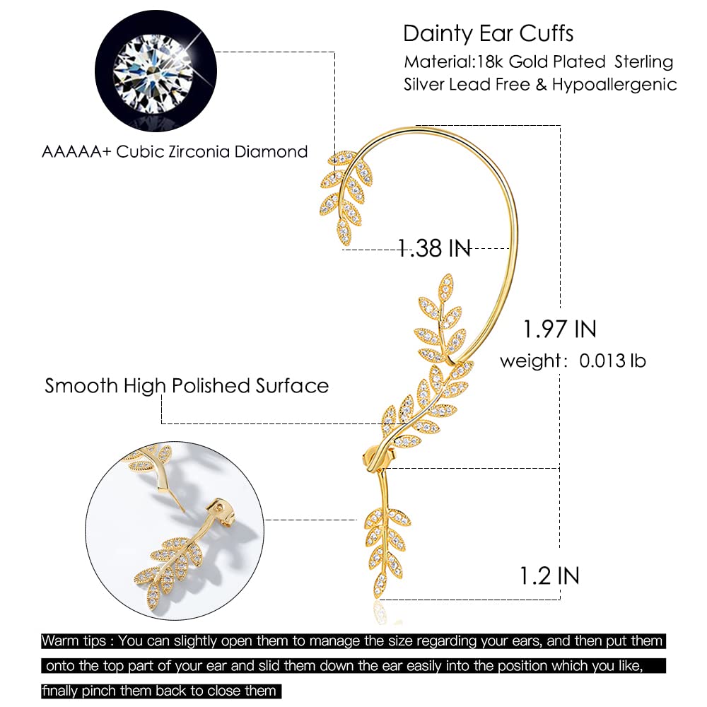 Vercret Gold Cuff Earrings for Women - Adjustable Cartilage Ear Cuff with CZ Stones, No Piercing Wrap Around Ear Clip - Perfect for Parties, Weddings & Everyday Wear