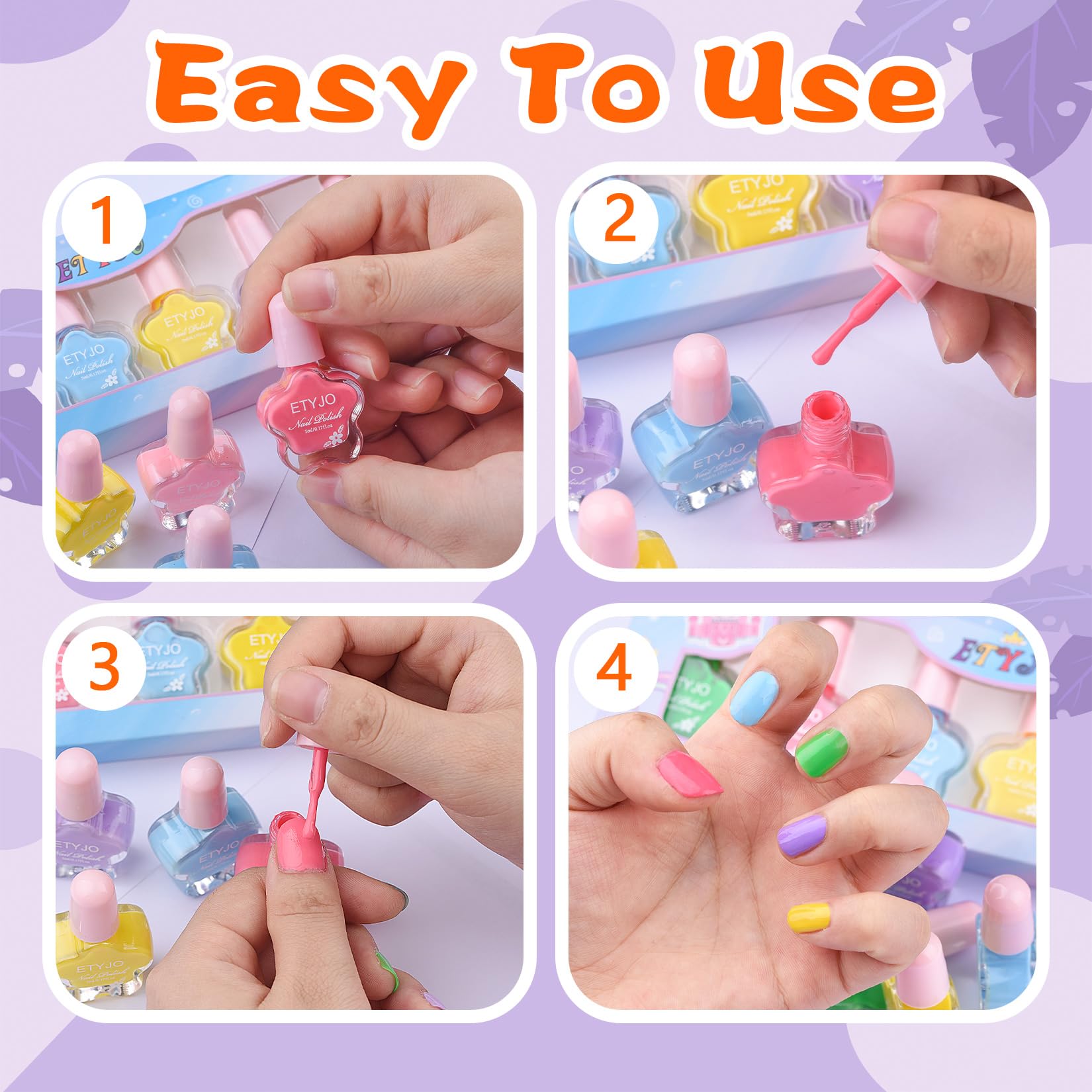 12 Colors Non-Toxic Kids Nail Polish Kit - Water-Based, Safe, Low Odor, Quick Dry & Peel-Off Nail Art Set for Girls Ages 3-12 | Perfect for Birthday Gifts, Playdates & DIY Home Manicures