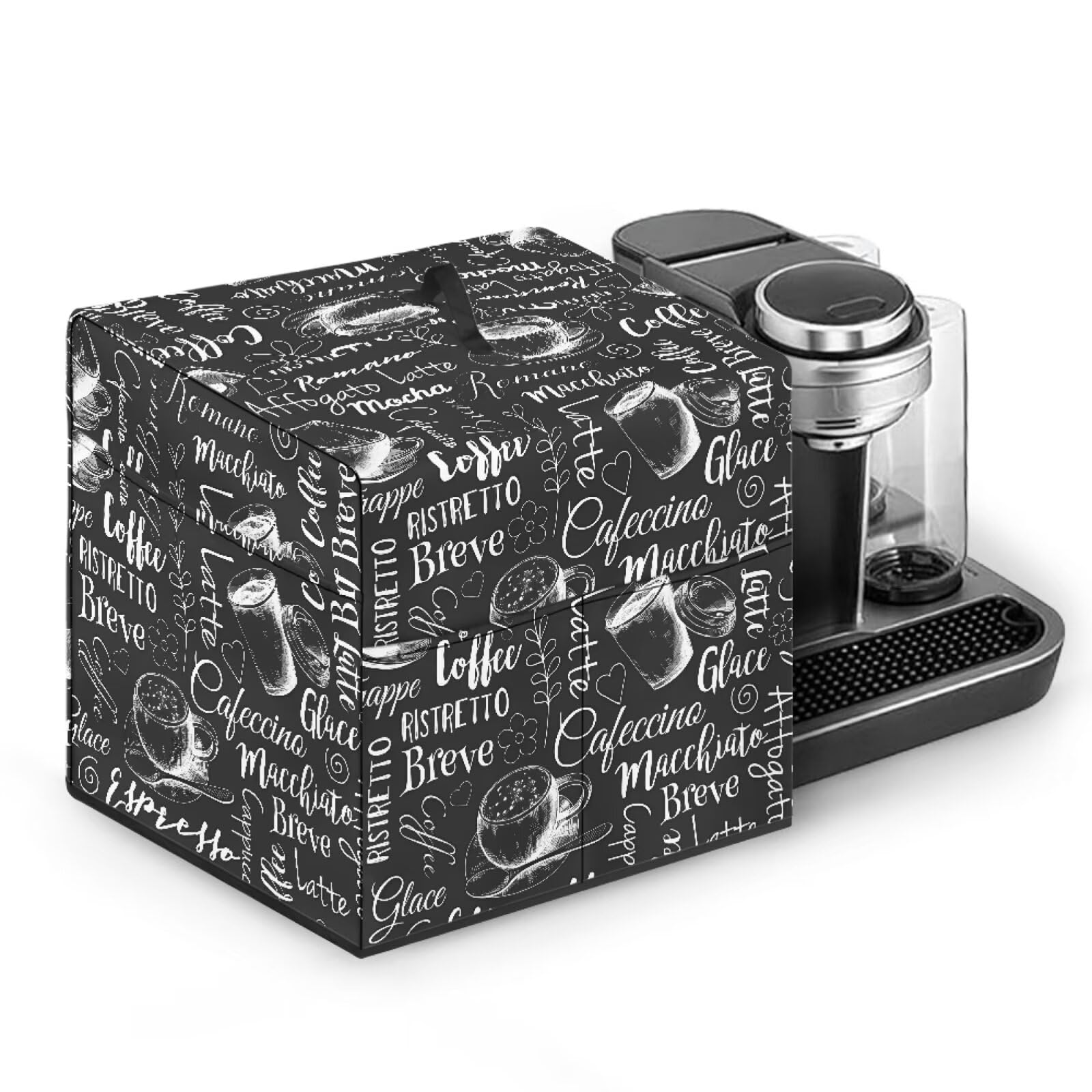 Premium Cocktail Maker Cube Dust Cover with Pockets - Machine Protector for Capsules & Accessories | Space-Saving Kitchen Organizer | Perfect for Home Bars, Parties & Coffee Stations (Coffee Black)