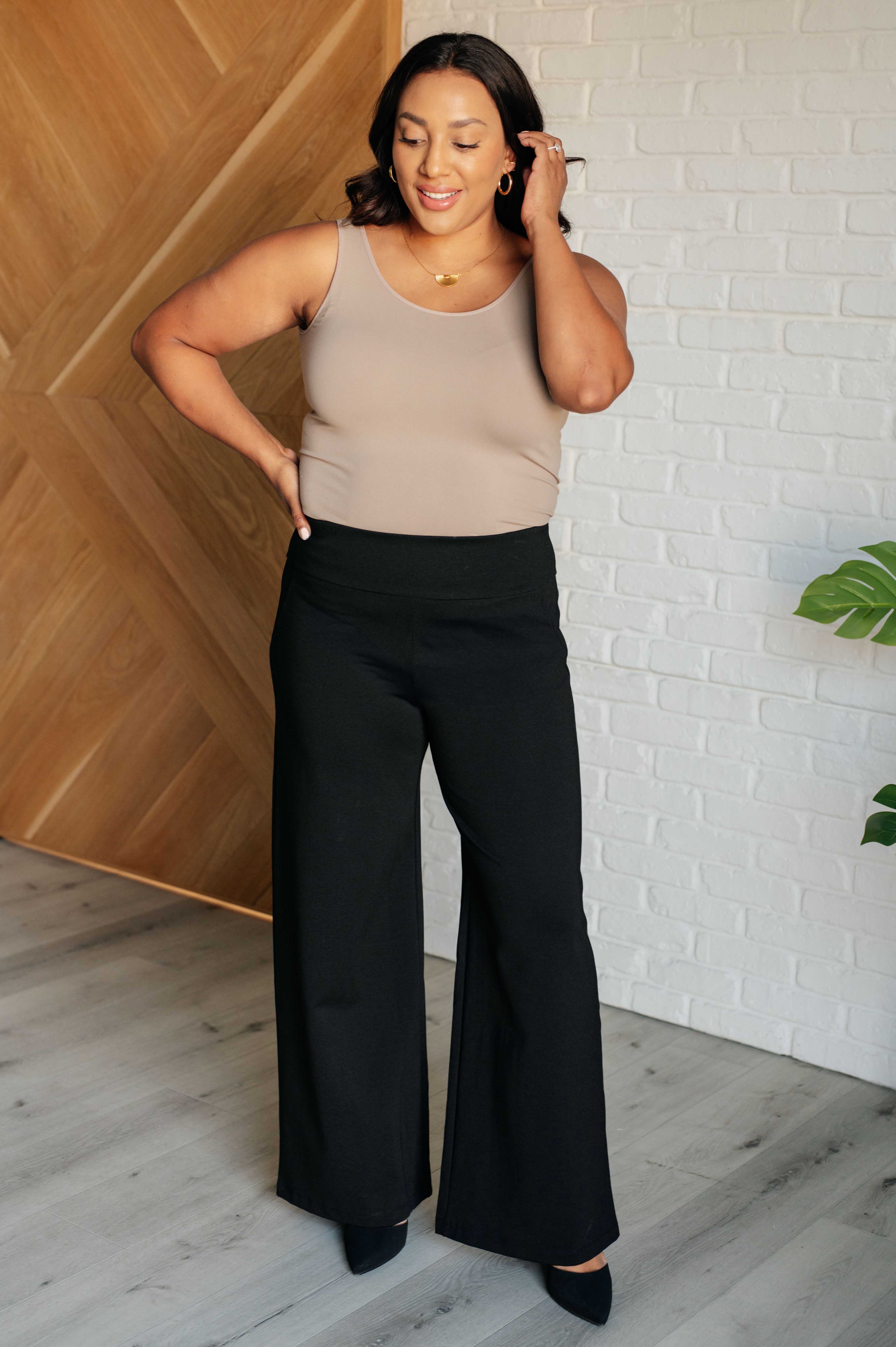 Magic Wide Leg Pants for Women - Stretchy High Waist Black Palazzo Trousers | Comfortable Office Wear & Casual Outfits