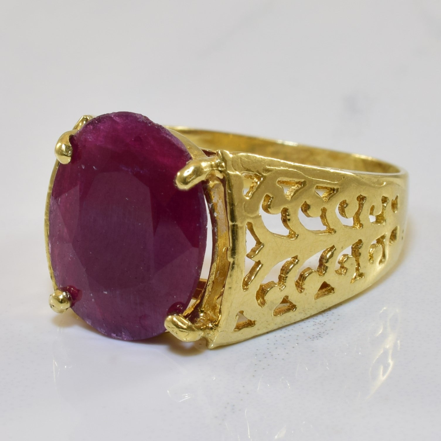 Solitaire Glass Filled Ruby Filigree Ring - 7.00ct Genuine Ruby, Size 7.25 - Elegant Vintage Engagement Ring for Women, Perfect for Weddings, Anniversaries & Special Occasions