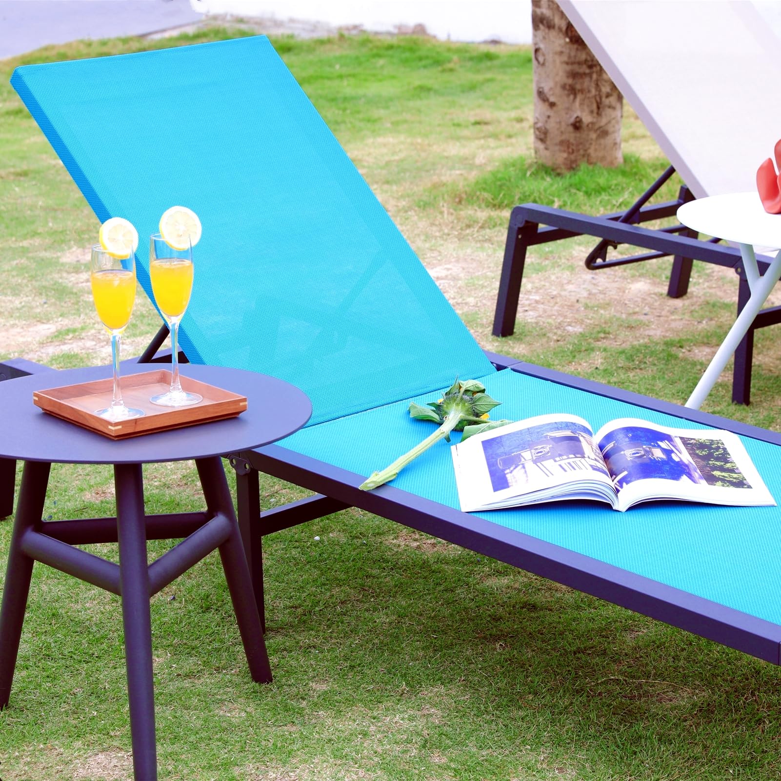 2-Pack Outdoor Chaise Lounge Chairs - No Assembly Aluminum Poolside Sunbathing Chairs, Patio Recliners for Backyard, Beach & Garden Relaxation | Perfect for Poolside Lounging, Sunbathing & Outdoor Relaxation