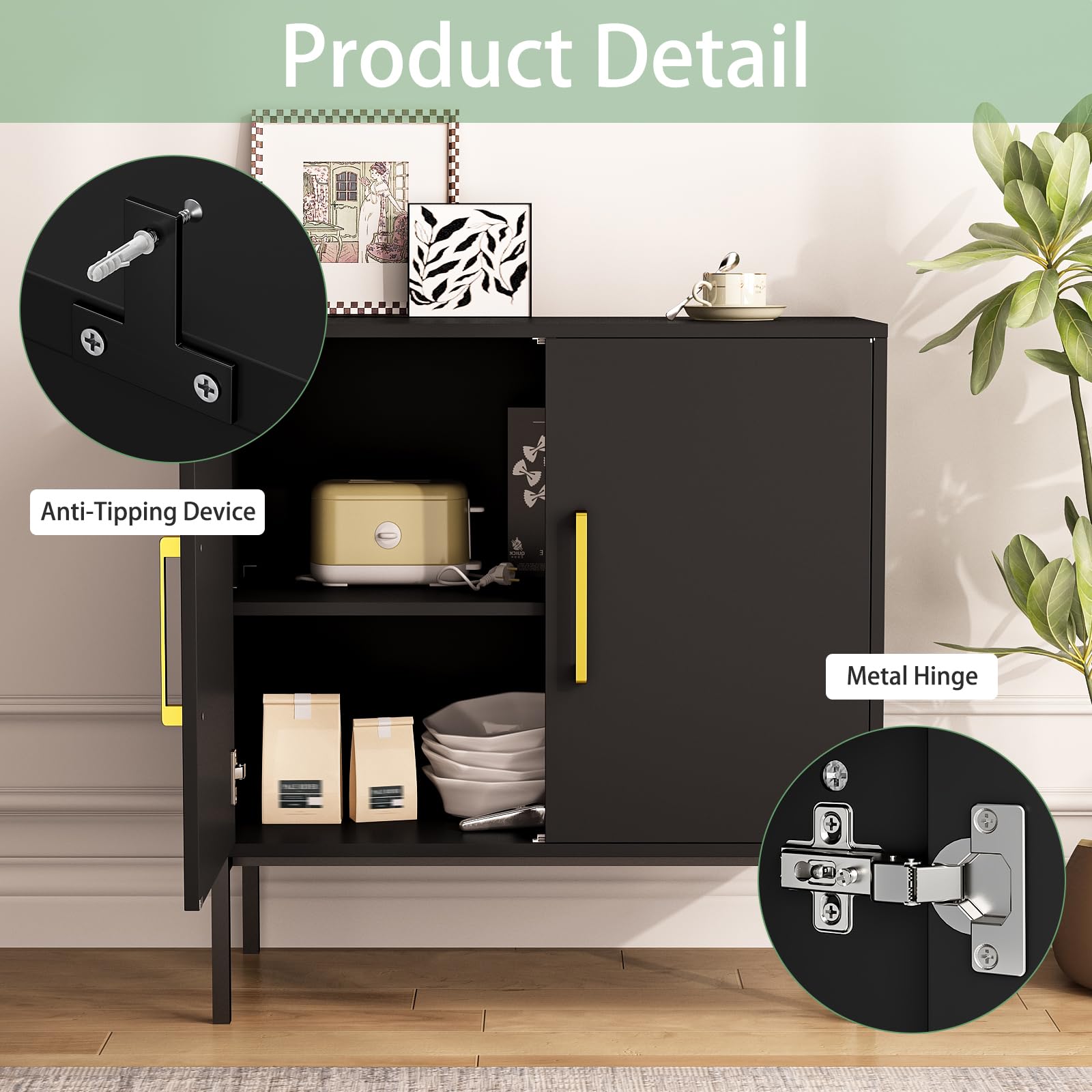 JOZZBY 3-Piece Storage Cabinet Set - Freestanding Double Door Sideboard, Modern Wooden Sideboard for Bedroom, Living Room, Kitchen, Office & Hallway - Perfect for Home Organization & Stylish Storage Solutions