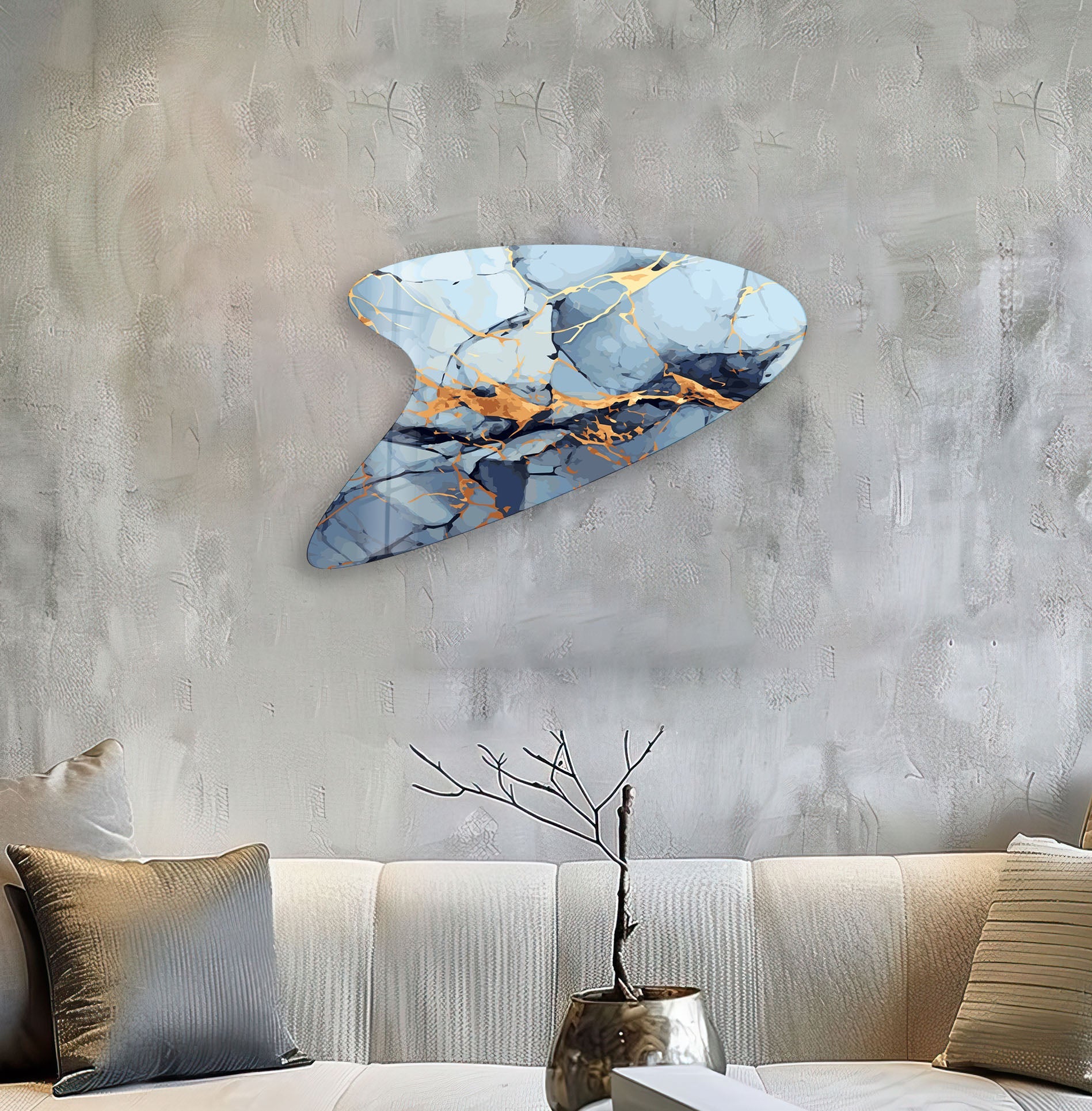 Blue & Gold Marble Modern Glass Wall Art - Elegant Home Decor for Living Room, Bedroom & Office - Perfect for Wall Decoration & Interior Design