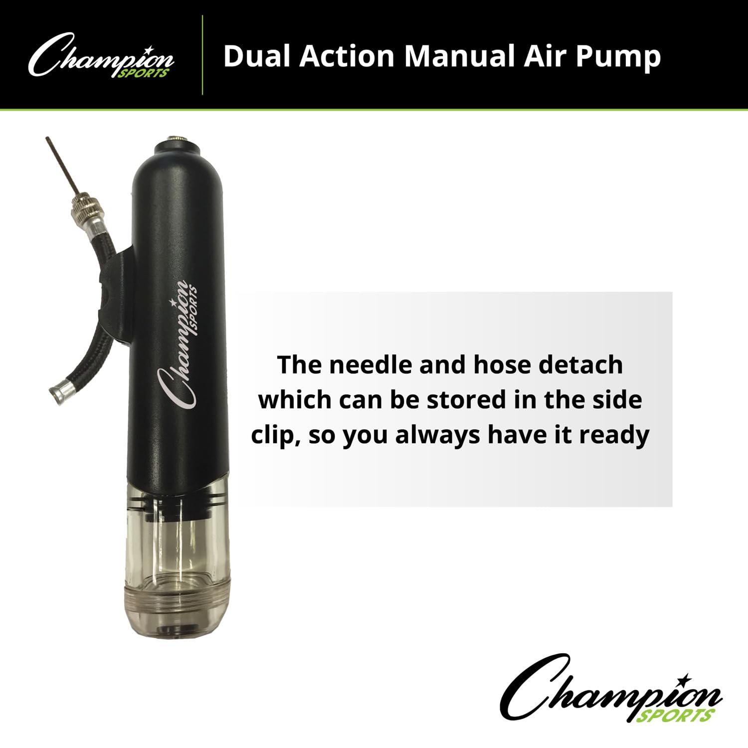 Champion Sports Dual Action Hand Air Pump - Fast Inflation for Balls, Bikes, and Sports Equipment - Perfect for Home, Gym, and Outdoor Activities