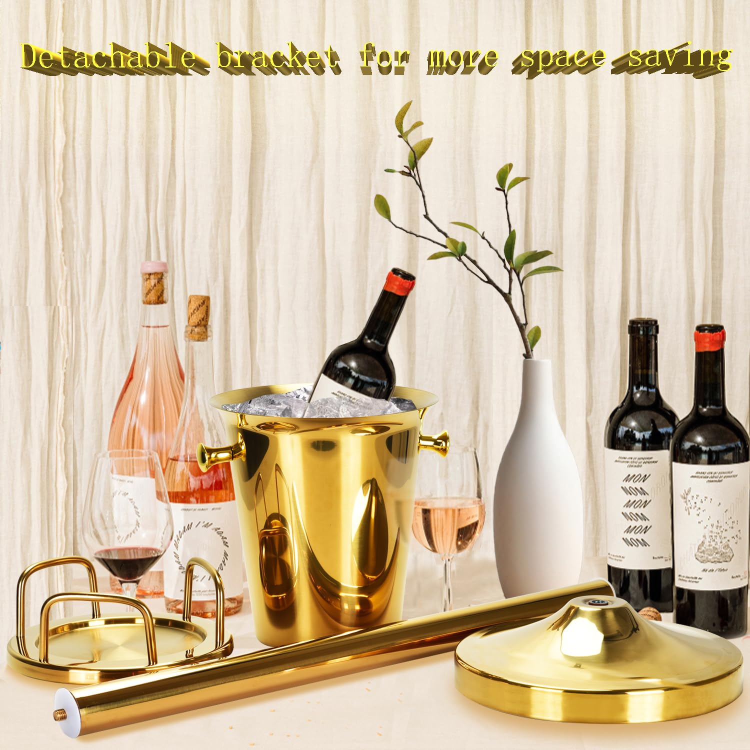 Stainless Steel Ice Bucket with Stand - 5L (12lb) Gold Champagne Wine Cooler for Beer, Champagne & Cocktails - Perfect for KTV, Club, Bar, BBQ, Wedding & Christmas Parties (91cm, Elegant Gold)