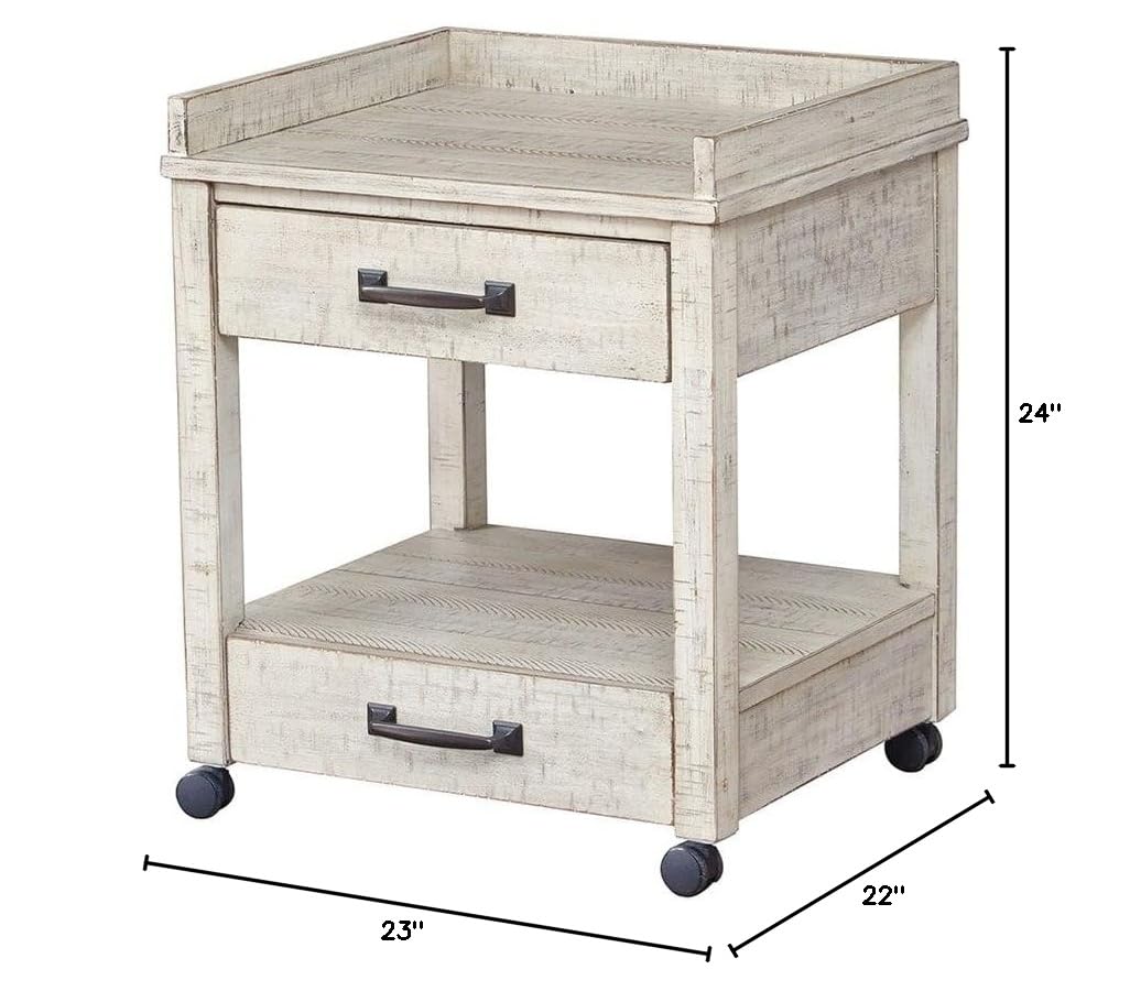 BOWERY HILL 2-Drawer Rolling Printer Stand - Whitewashed Finish for Home Office & Workspace Organization