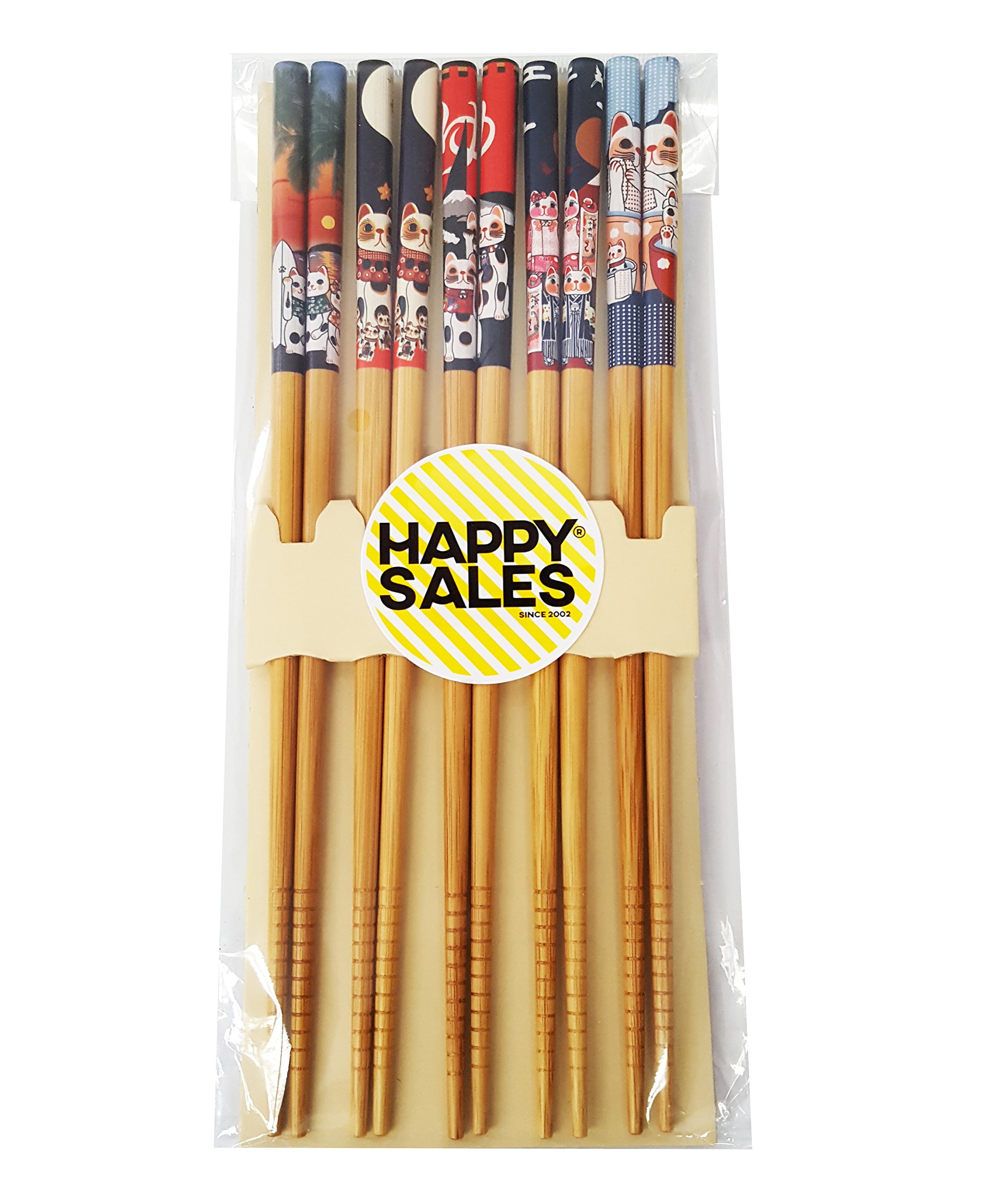 Lucky Fortune Cat Maneki Neko Wooden Chopsticks - Natural Bamboo Japanese Style Tableware for Sushi, Asian Cuisine & Home Decor #7148