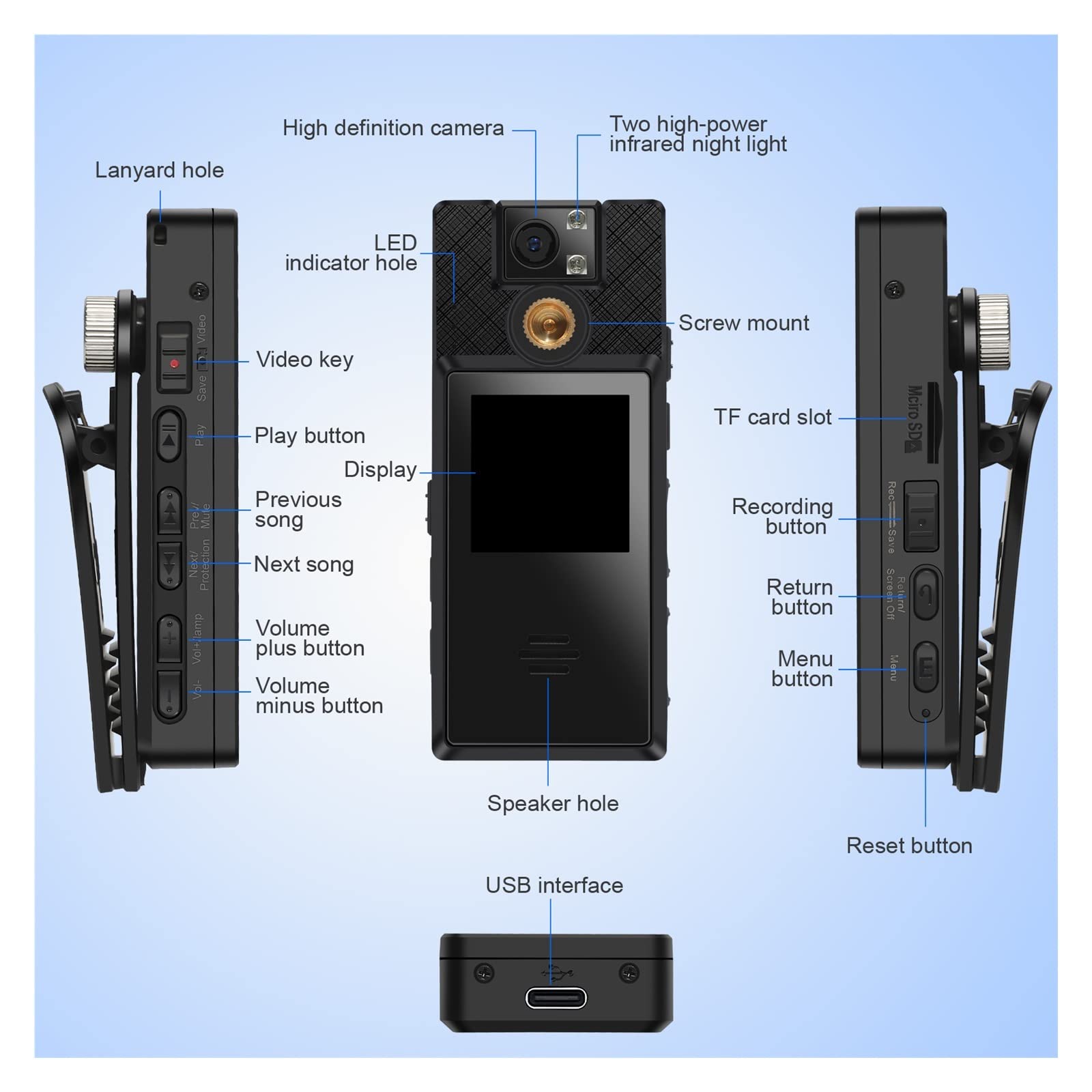 BODORME A52 1080P Full HD Action Camera with Motion Detection, 360° Rotatable Clip & 8GB TF Card - Perfect for Sports, Adventure, Vlogging & Underwater Recording