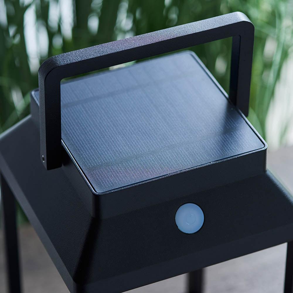 Solar Powered Outdoor Table Lamp - 1 Light Black Endon Lantern for Patio, Garden, and Backyard Decor