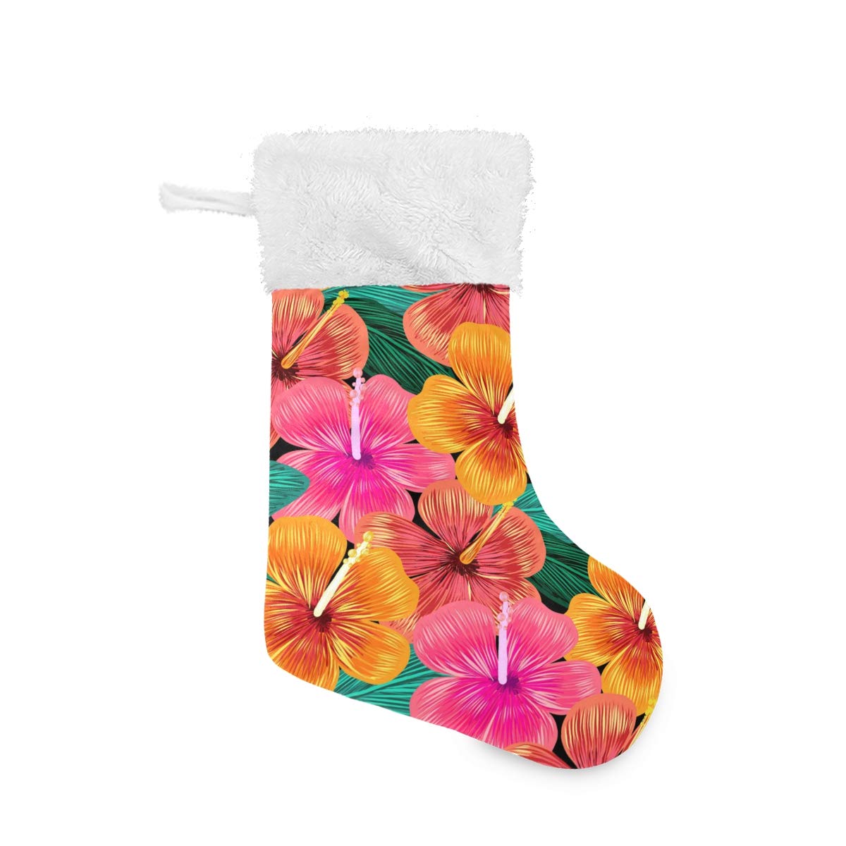 18 Inch Burlap Christmas Stockings with Floral Embroidery & Plush Faux Fur Cuff - Tropical Holiday Stocking for Fireplace Decor, Candy Gift Bags, Family Xmas Party (Set of 4) - Perfect for Home Decor, Gift Exchange & Festive Holiday Celebrations