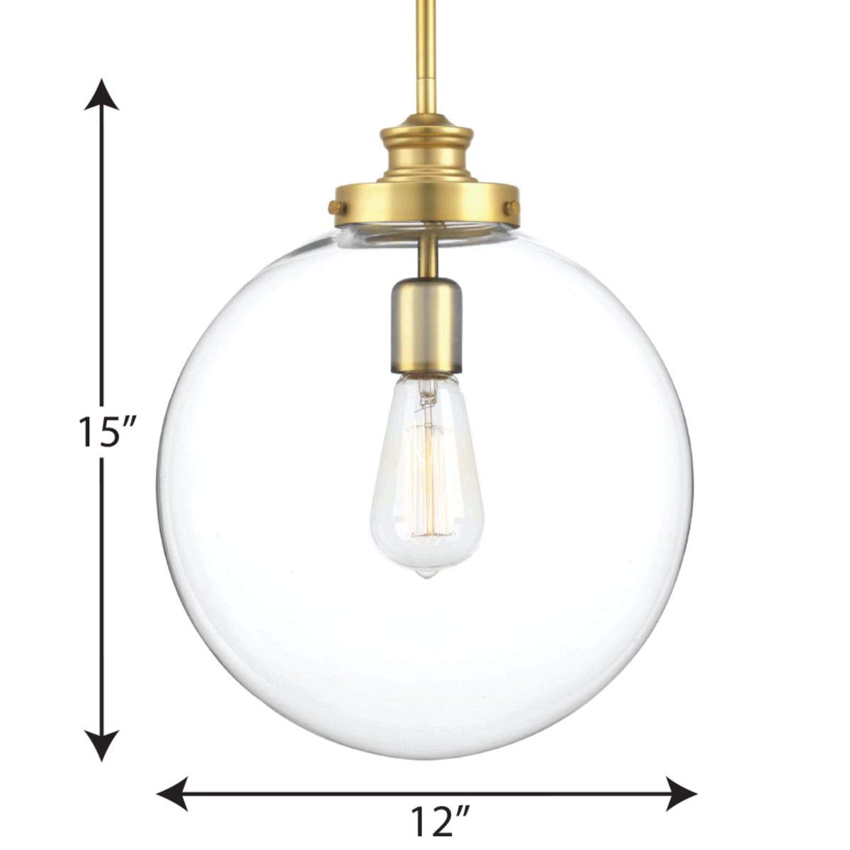 Penn Collection 1-Light Clear Glass Farmhouse Pendant Light with Natural Brass Finish - Perfect for Kitchen Island, Dining Room, and Entryway Lighting