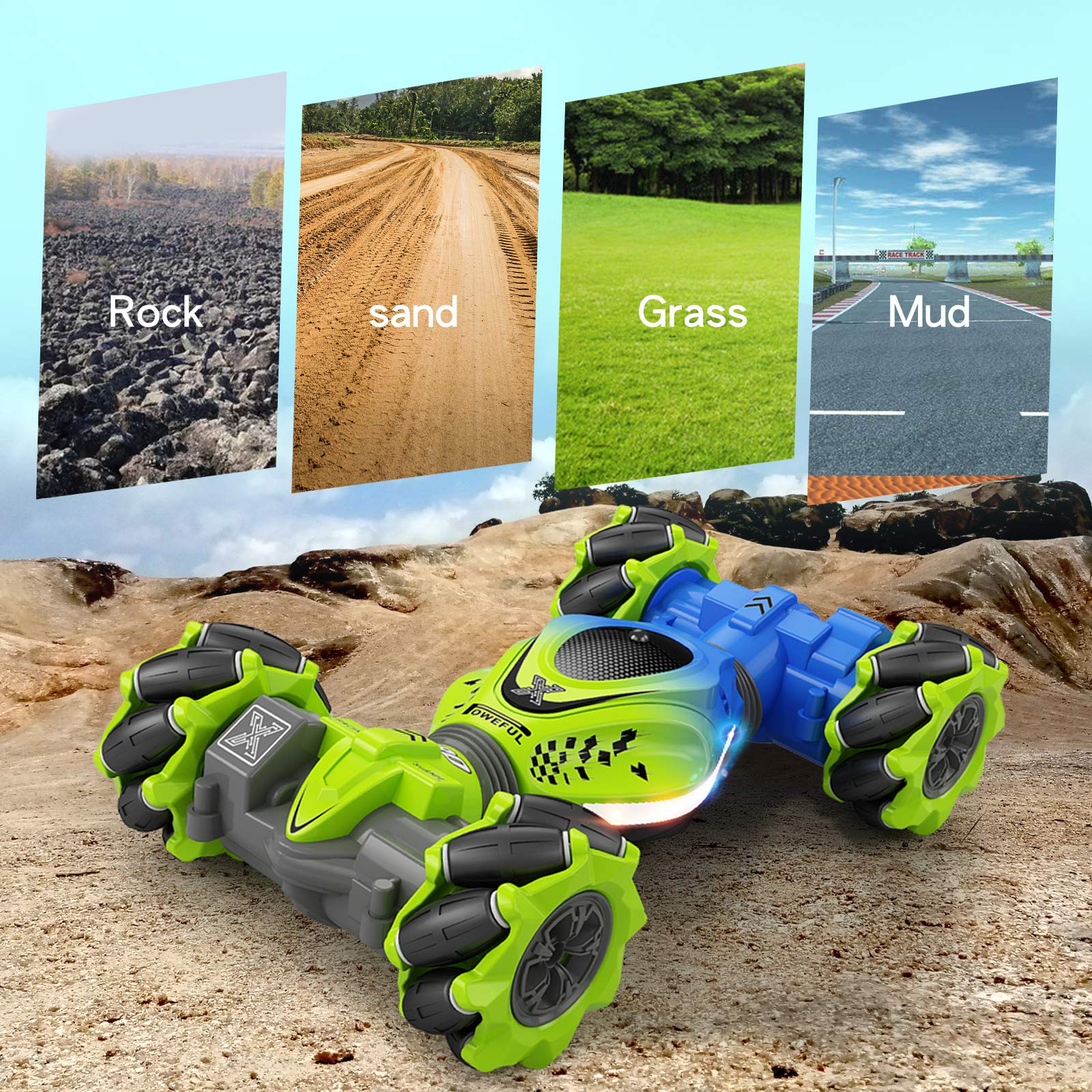 2 Pack 4WD Gesture Sensing Remote Control RC Cars - Green & Yellow Electric Toy Cars with Hand Motion Control | Perfect Birthday Gifts for Boys, Girls & Kids | Indoor & Outdoor Play, Party Favors, Racing Competition Toys