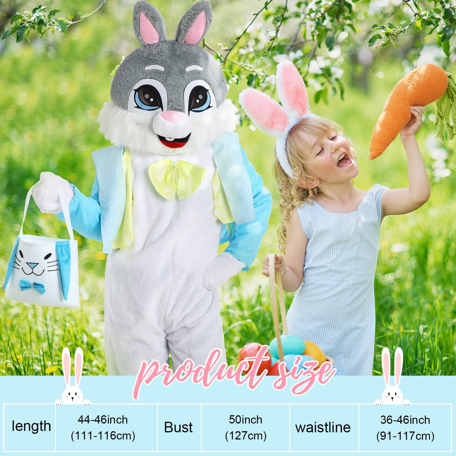 Patelai Adult Easter Bunny Costume - Plus Size Plush Rabbit Outfit for Men & Women | Easter Party, Cosplay, Mascot, Holiday Celebration