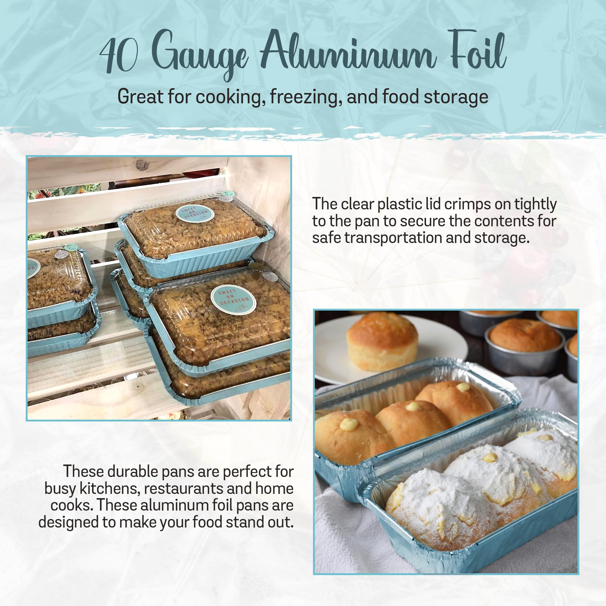 KitchenDance 1.5 lb Heavy Duty Colored Aluminum Foil Takeout Containers with Lids - Disposable Casserole Pans for Cooking, Baking, Freezing & Food Storage - Ideal for Meal Prep, Leftovers & Party Catering - Blue (Pack of 125)