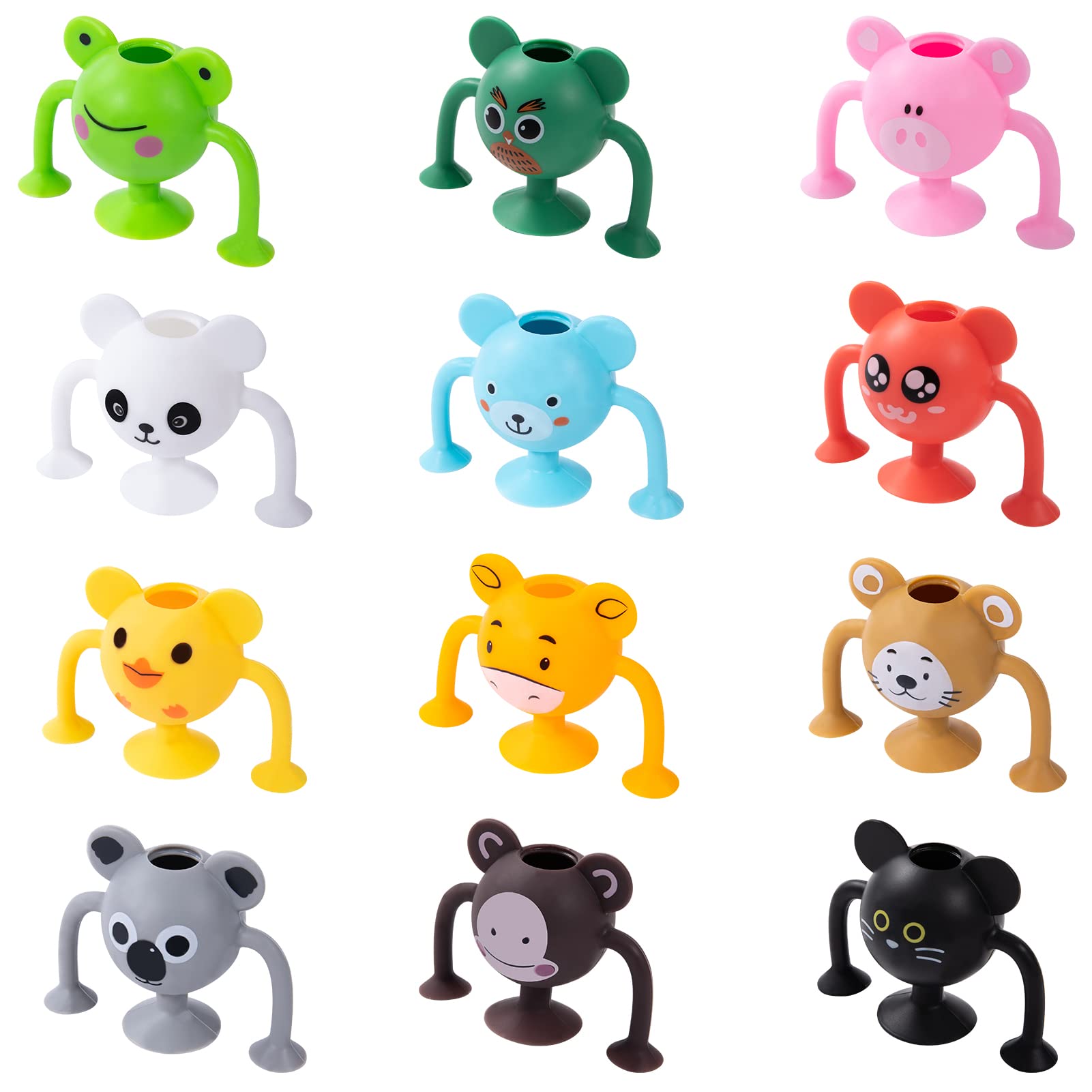 12 Pcs Silicone Suction Toys - Pop Fidget Sensory Toys, Soft Animal-Shaped Building Blocks for Stress Relief & Parent-Child Bonding | Perfect for Bath Time, Playrooms & Toddler Learning Activities