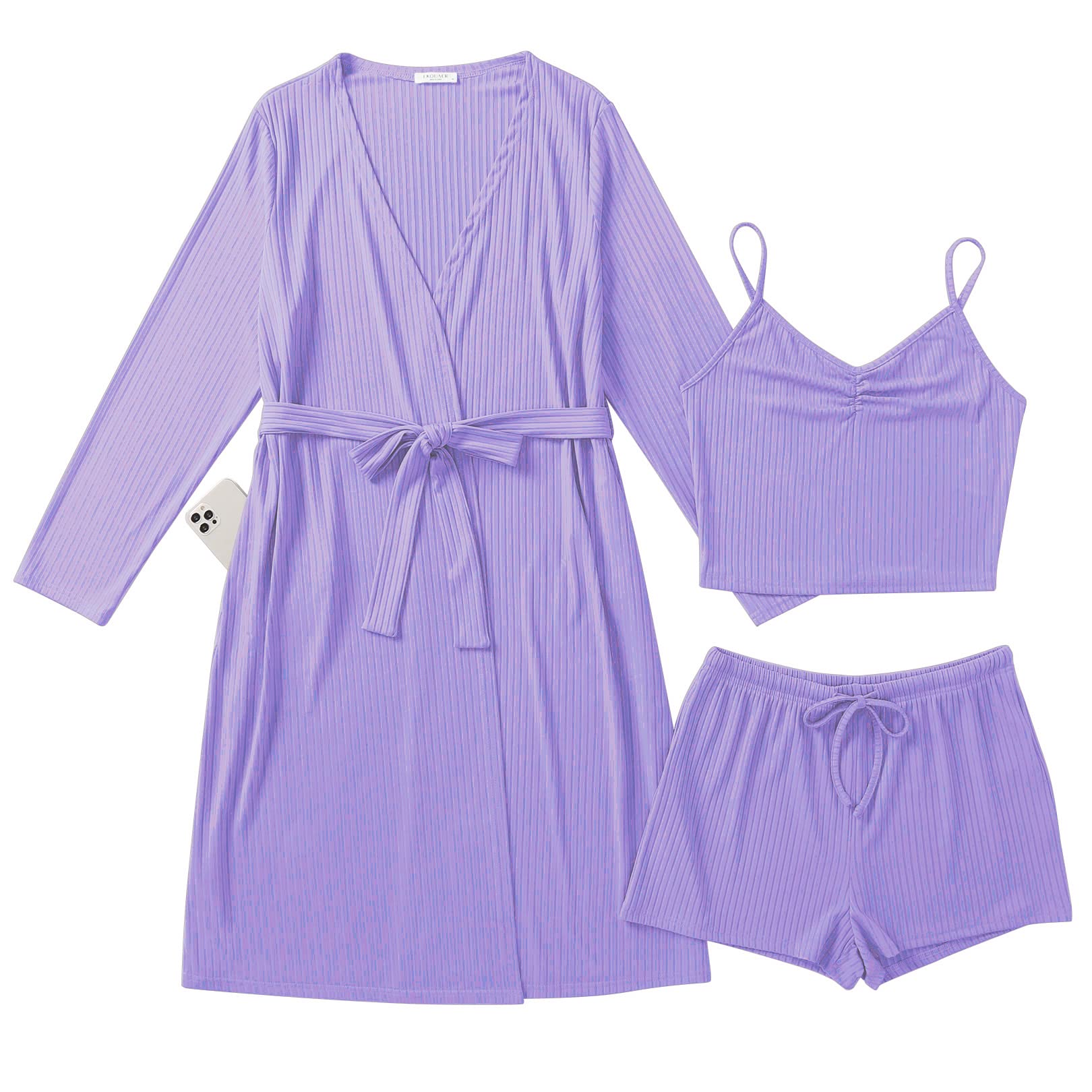 Ekouaer Women's 3 Piece Knit Lounge Set - Soft Comfortable Pajama Set for Sleeping, Relaxing & Home Wear - Cozy Outfit for Women's Nightwear, Loungewear and Casual Home Outfits