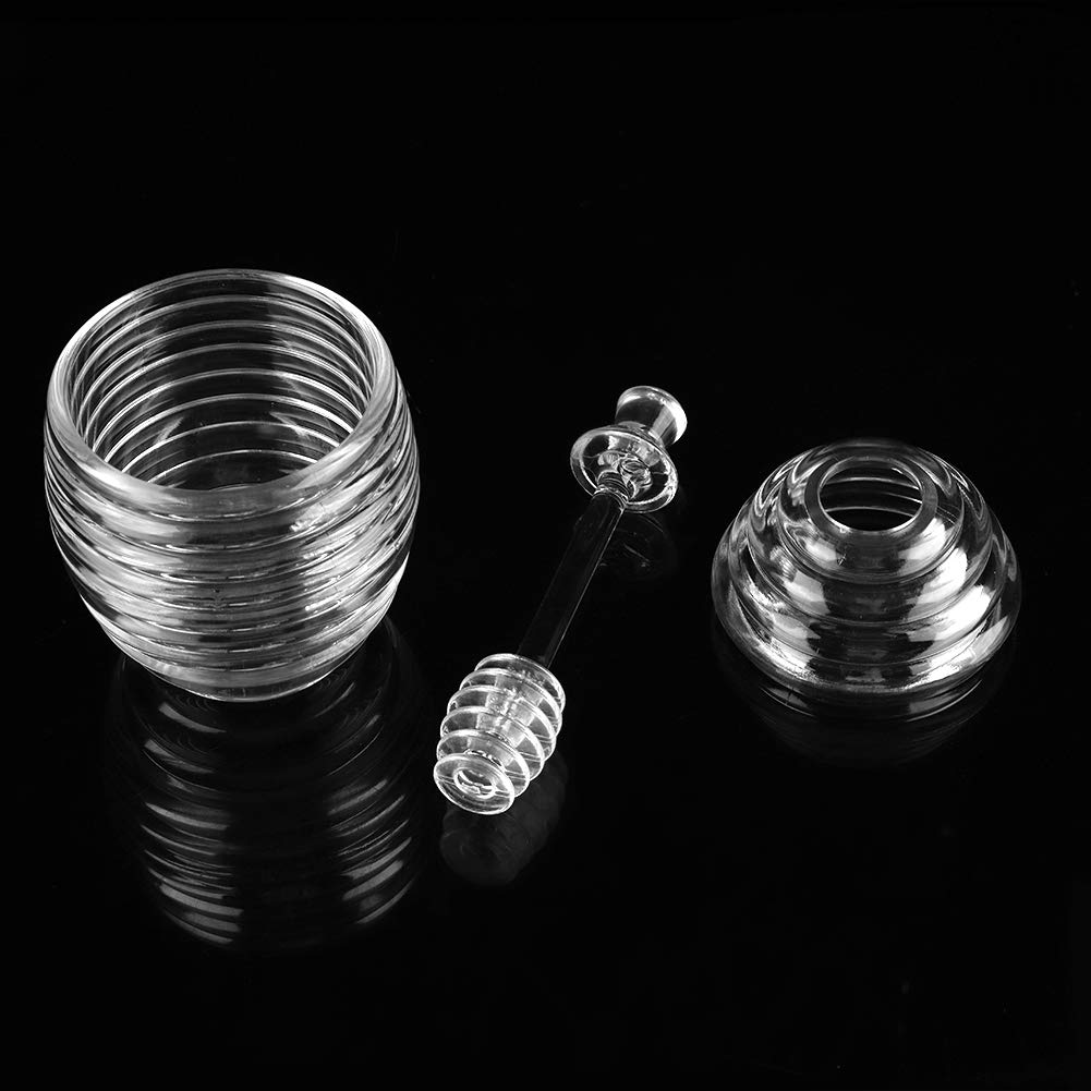 Premium Glass Honey Jar with Lid - 265ml Beehive Honey Pot with Dipper - Food Grade Honey Storage Container for Kitchen, Tea, Breakfast & Gift Giving