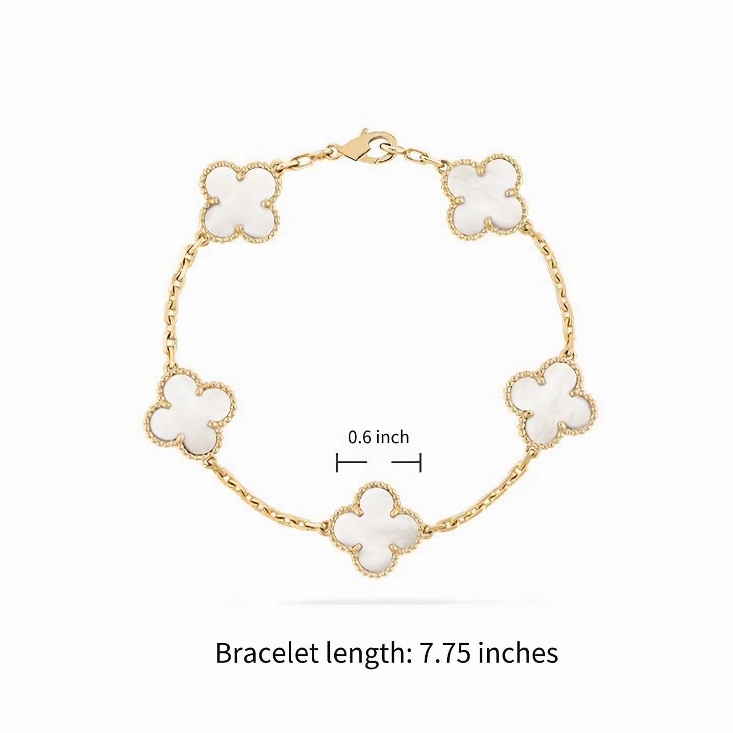 18K Gold Plated Four Leaf Clover Lucky Bracelet for Women - Trendy White/Black/Red/Green/Blue/Brown/Gold Jewelry Gift for Her, Girlfriend & Lover - Perfect for Everyday Wear, Special Occasions & Good Luck Charm