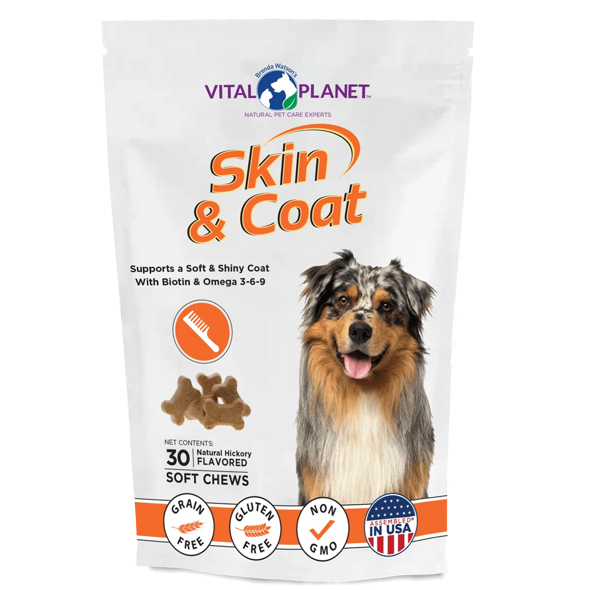 Vital Planet Skin & Coat Supplement for Dogs - Omega 3 Fish Oil for Healthy Skin & Shiny Coat - Supports Allergy Relief & Itch Relief - Perfect for Daily Use with Dry Kibble or Wet Food