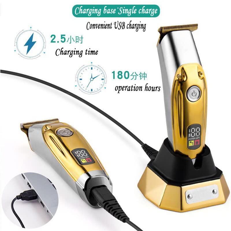 Professional Cordless Hair Clipper Trimmer for Men - Rechargeable Full Metal Beard & Hair Cutting Machine with Adjustable Blades (Silver) - Perfect for Home Barbering, Beard Grooming & DIY Haircuts