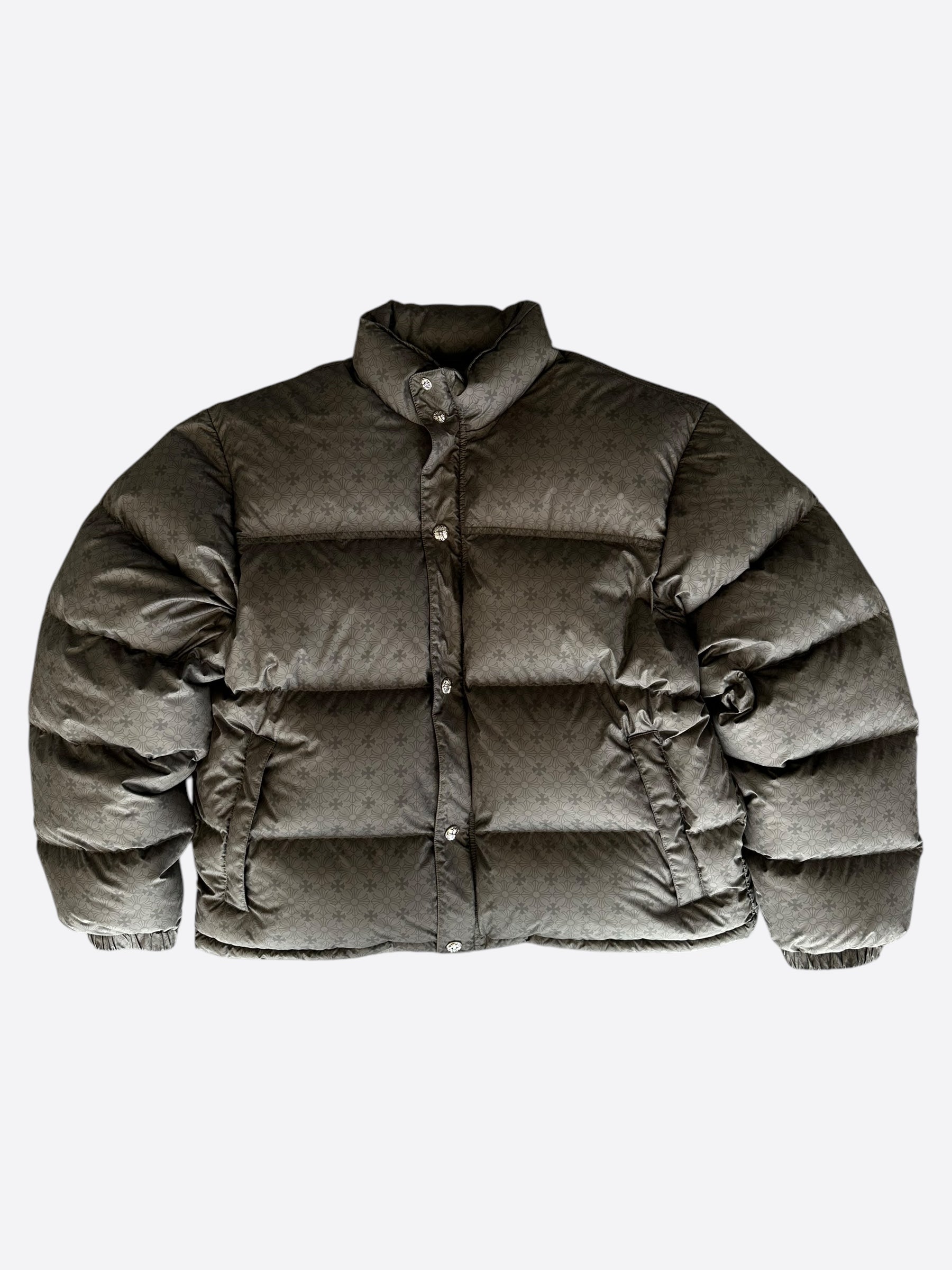 Chrome Hearts Olive Cross Jacquard Puffer Jacket - Stylish Winter Coat for Men & Women | Fashion Outerwear for Streetwear, Casual & Cold Weather Protection