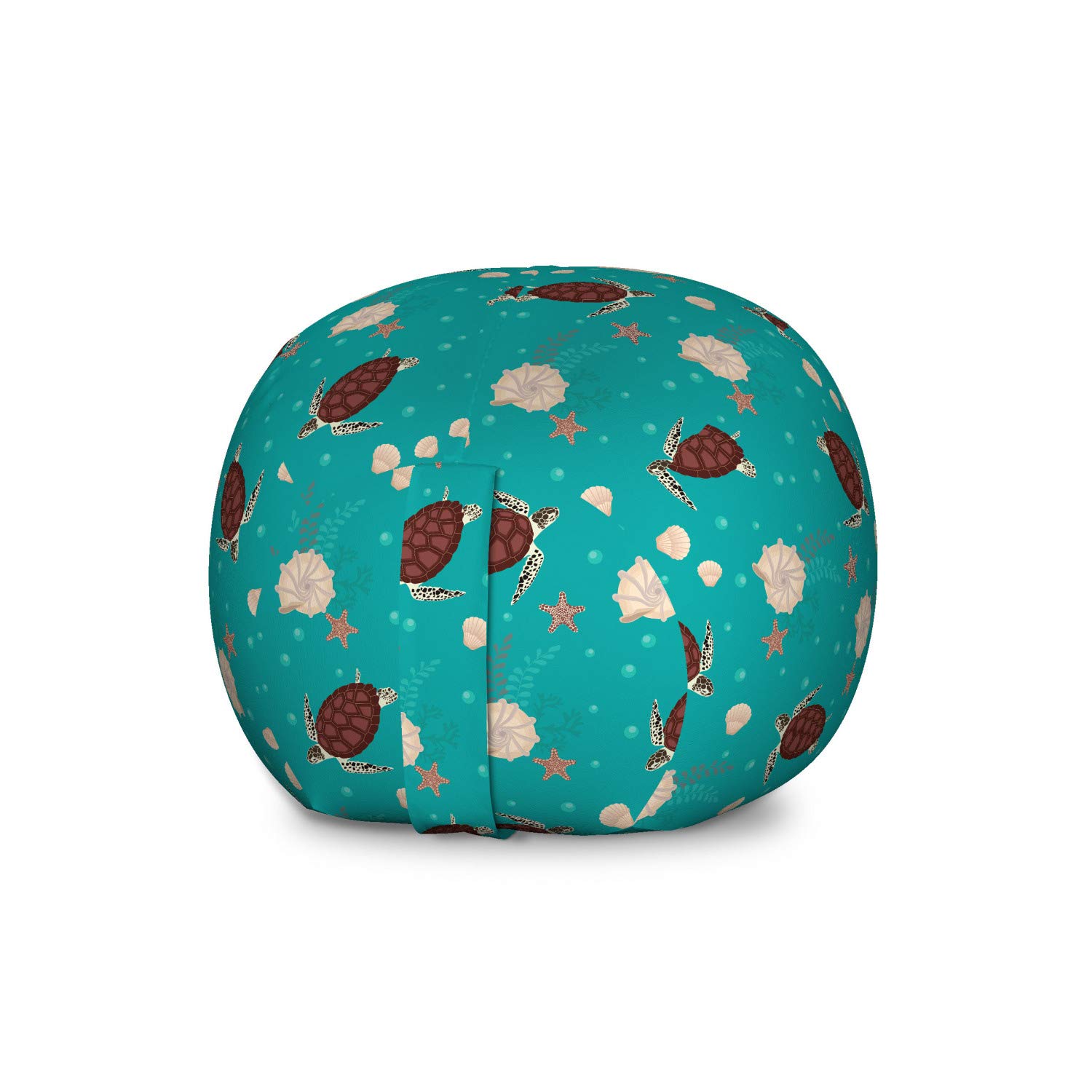 Ambesonne Marine Themed Toy Storage Bag Chair - Large Washable Stuffed Animal Organizer with Bubbles, Turtles, Starfish & Shells Design in Dark Seafoam Chocolate - Perfect for Kids' Room, Nursery, Playroom & Beach House Decor