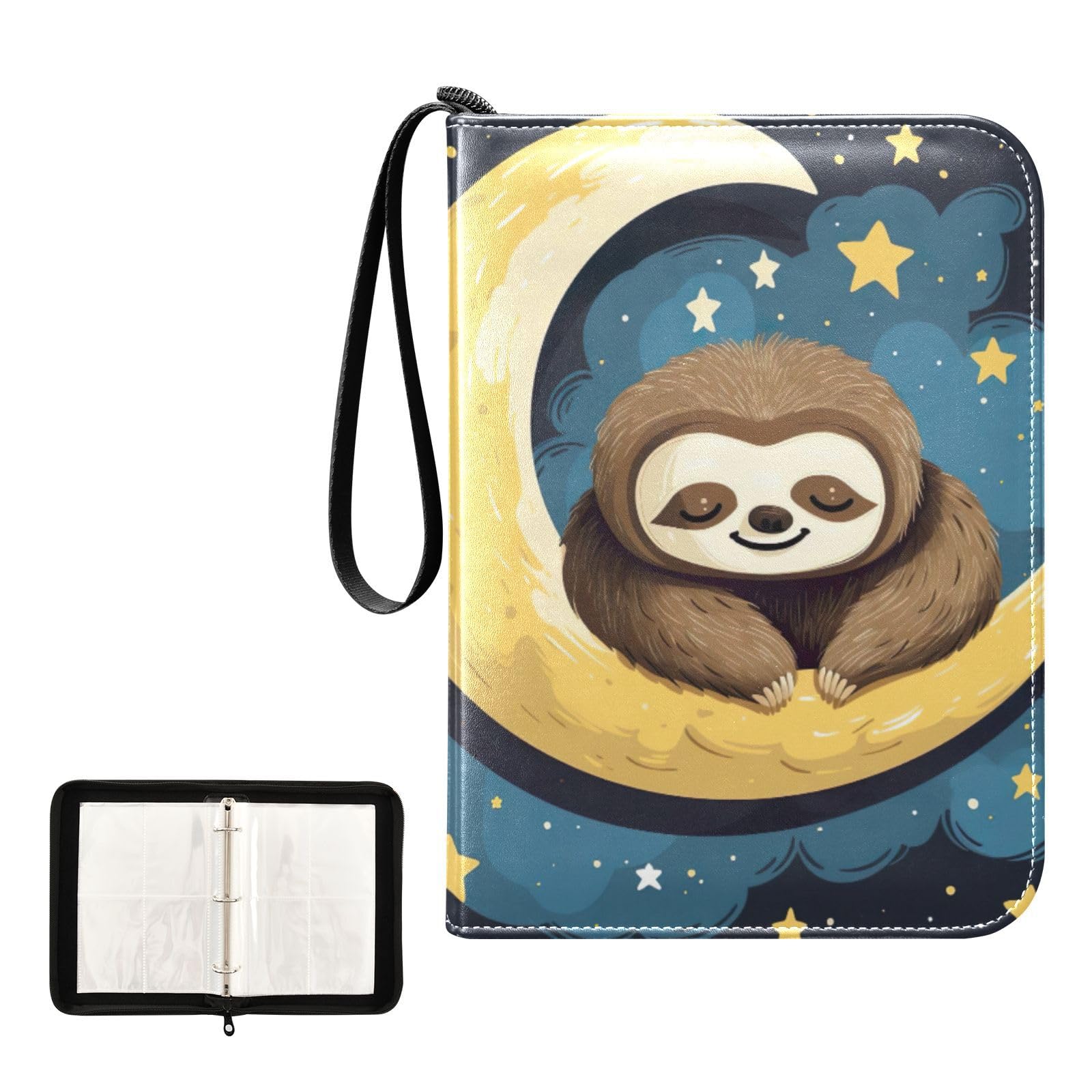 Joko Ivery Sloth Moon 4-Pocket Trading Card Binder - PU Leather Zip Closure with 400 Side-Loading Pockets | Durable Card Holder for Sports, Gaming & Collectible Cards | Perfect for Boys, Girls & Card Collectors | Organize & Protect Your Valuable Collection at Home, School or Tournaments