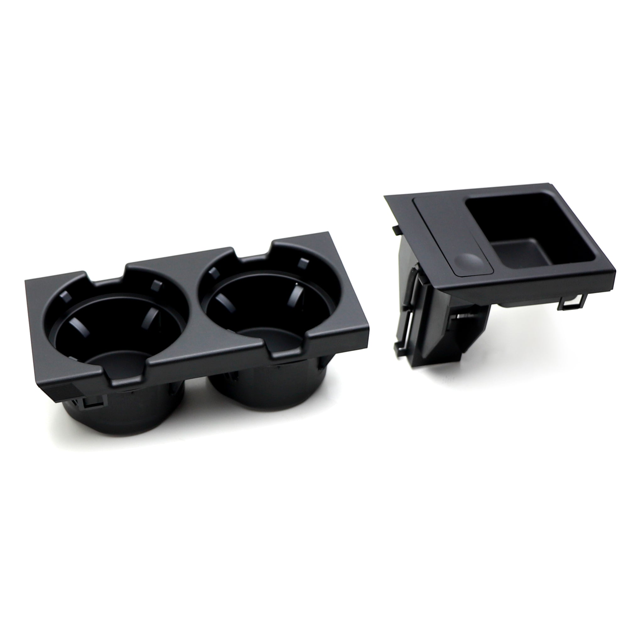 2-Piece Black Non-Slip Cup Holder and Armrest Coin Tray for BMW E46 3 Series - Perfect for Drinks, Change Storage & Car Organization Accessories