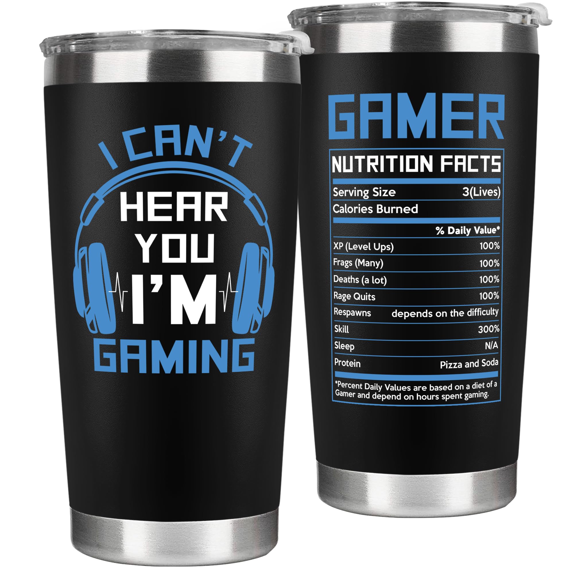 20oz Stainless Steel Tumbler - Funny Gaming Gift for Men, Women, Boyfriend, Father's Day - 'I Can't Hear You I'm Gaming' Insulated Cup - Perfect for Gamers, Office, Travel & Home Use