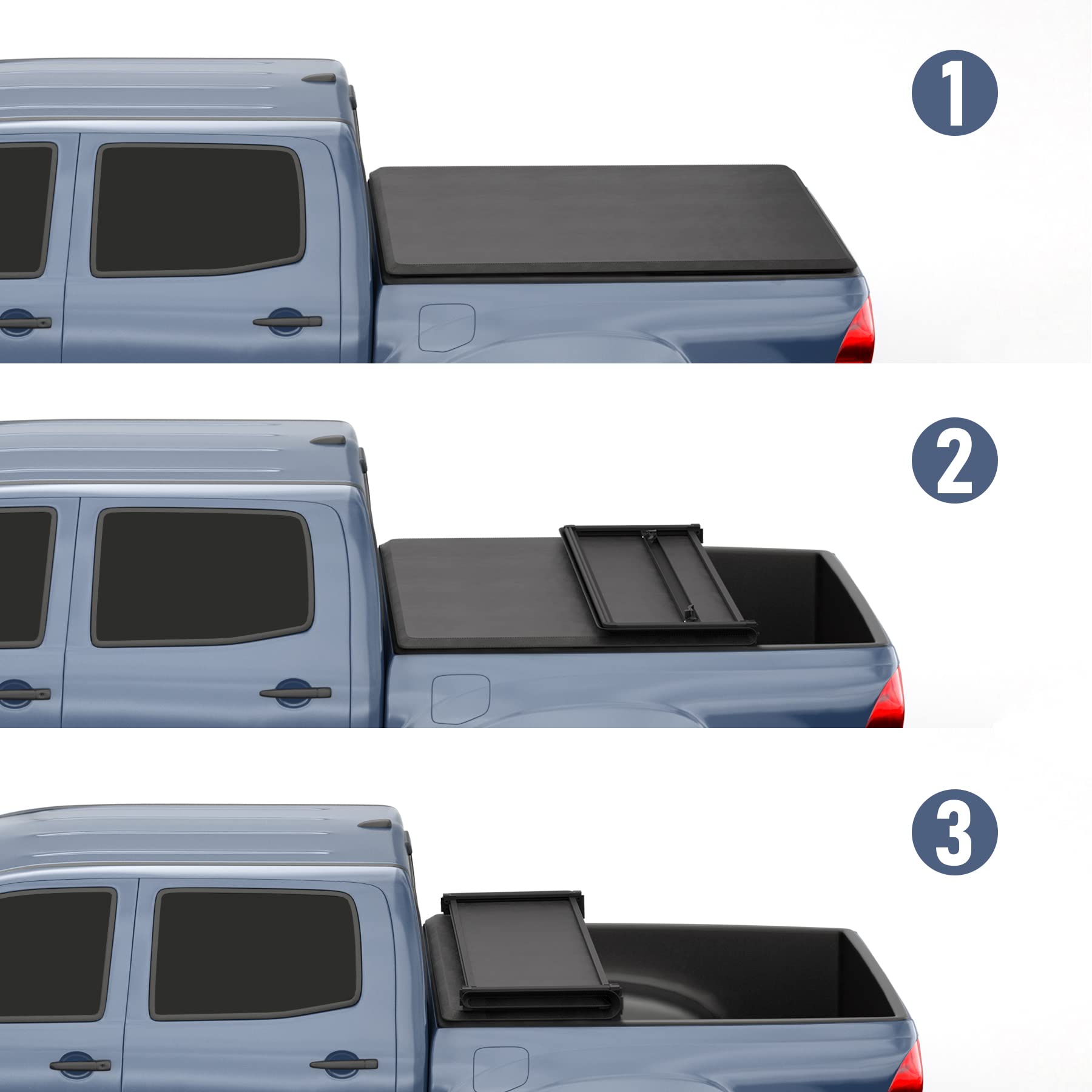 CARMOCAR Soft Tri-Fold Truck Bed Cover for 2007-2021 Toyota Tundra 5.5FT | Waterproof Pickup Truck Tonneau Cover with LED Lights | Durable Bed Accessories for Camping & Hauling