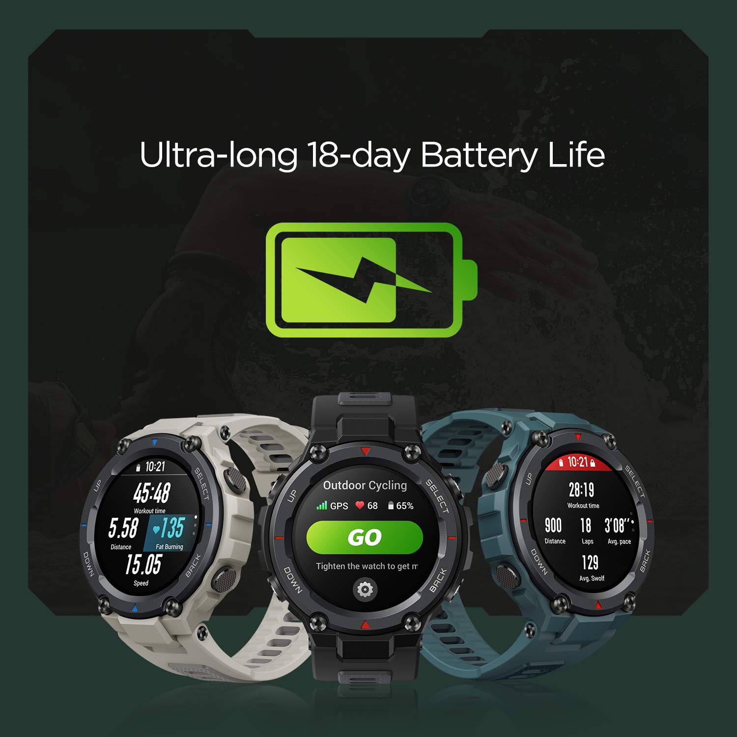 Amazfit T-Rex Pro GPS Smartwatch for Men - Military Grade Outdoor Fitness Watch with 100+ Sports Modes, 10ATM Waterproof, 18-Day Battery, Blood Oxygen & Heart Rate Monitor | Perfect for Hiking, Running, Swimming & Daily Activity Tracking