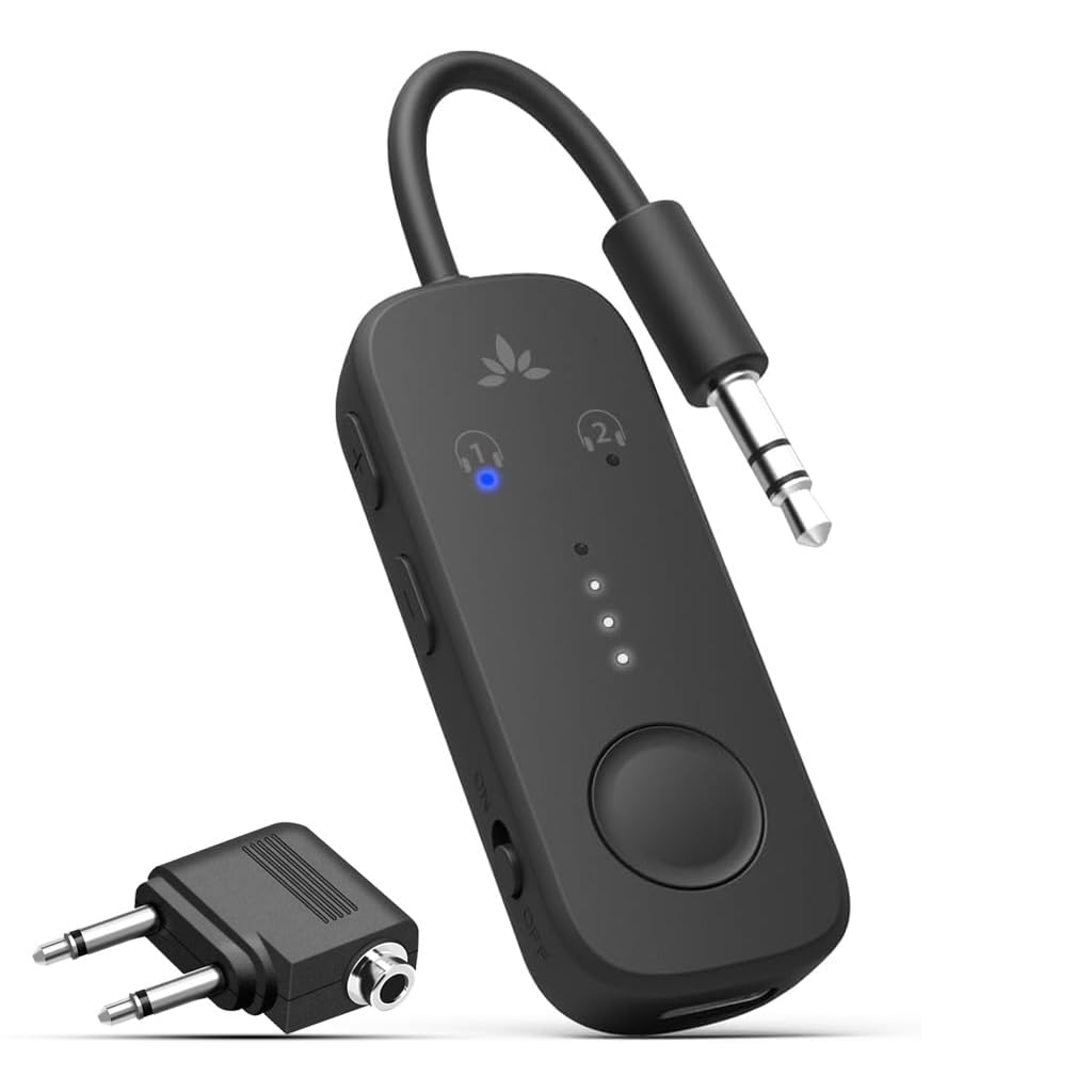 Avantree Relay - Premium Bluetooth 5.3 Airplane Audio Adapter, Wireless Transmitter for Dual AirPods/Headphones with aptX Adaptive & 3.5mm AUX - Perfect for In-Flight Entertainment, Travel, TV & Home Audio Systems