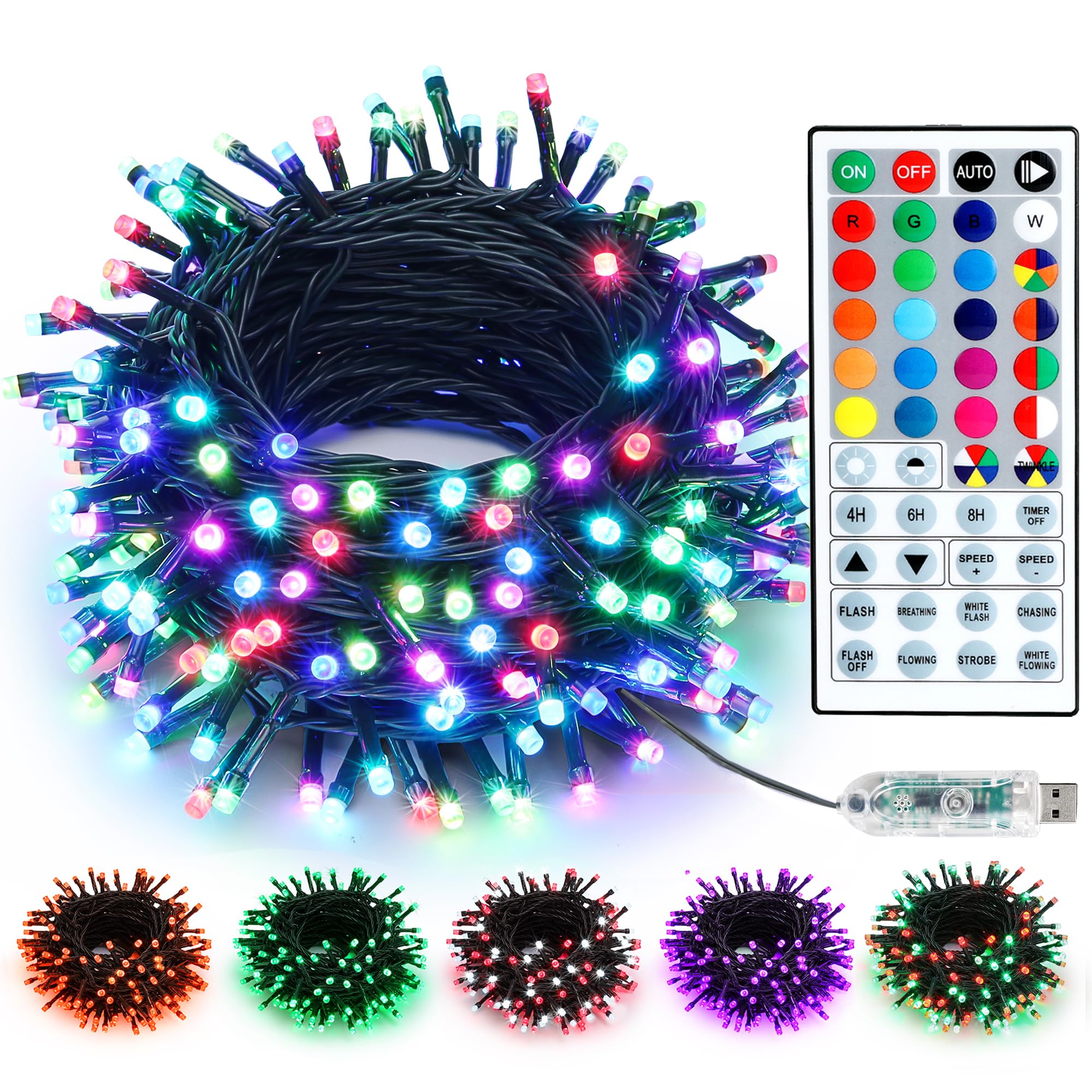 BrizLabs 33ft 100 LED Color Changing String Lights with Remote - USB Powered RGB Christmas Lights, Dimmable Mini Fairy Lights for Easter, Xmas, Halloween, Golf Cart, Party & Home Decor | Indoor Outdoor Decorative Lighting