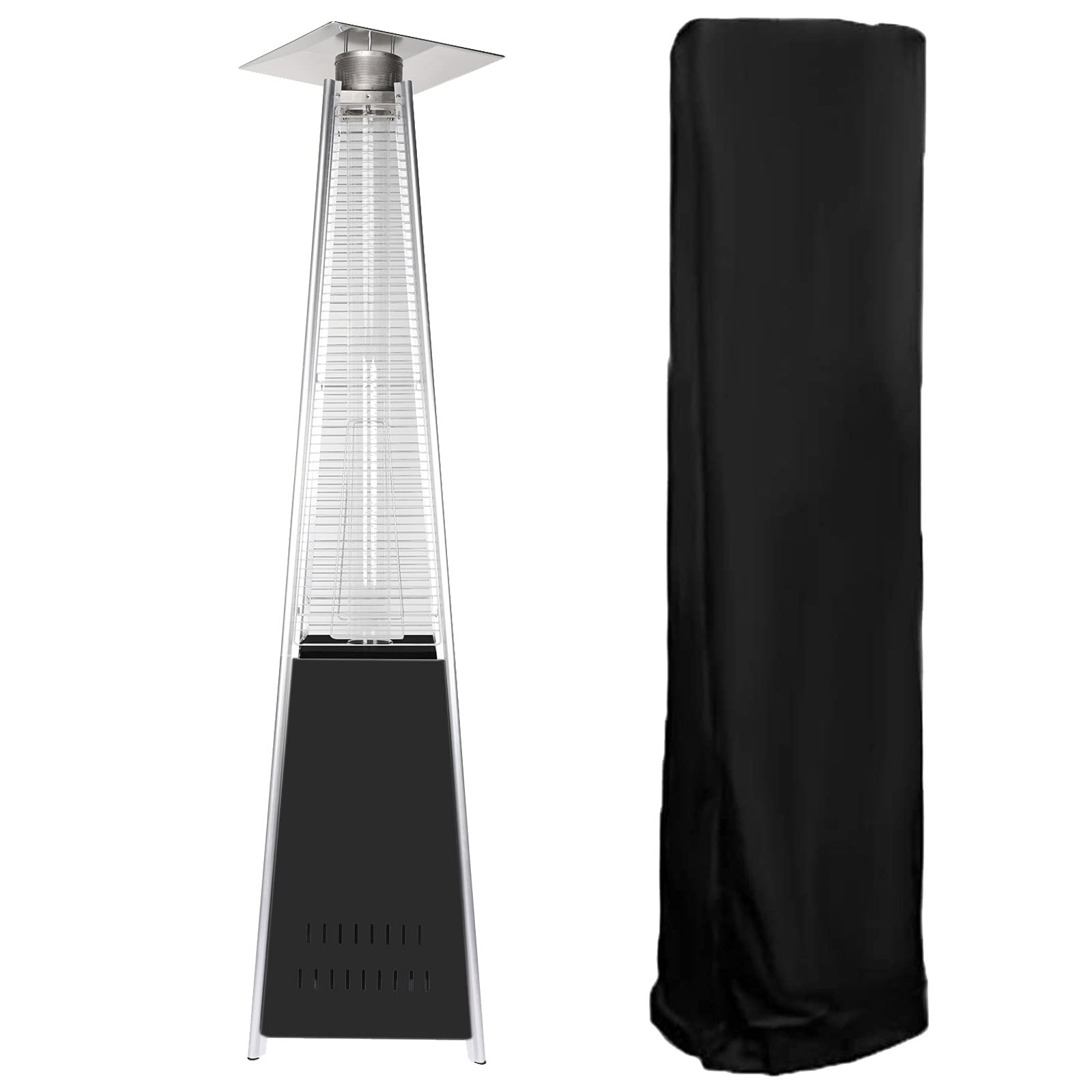 42,000 BTU Pyramid Flame Outdoor Propane Patio Heater with Wheels & Standup Cover - Perfect for Backyard, Deck, Garden, and Outdoor Dining Heating