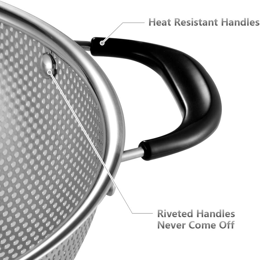 Premium Stainless Steel Pasta Strainer Colander with Handles - Micro-Perforated Kitchen Sieve for Draining Pasta, Washing Vegetables, Fruits & Rice - Dishwasher Safe - Perfect for Cooking, Baking & Meal Prep