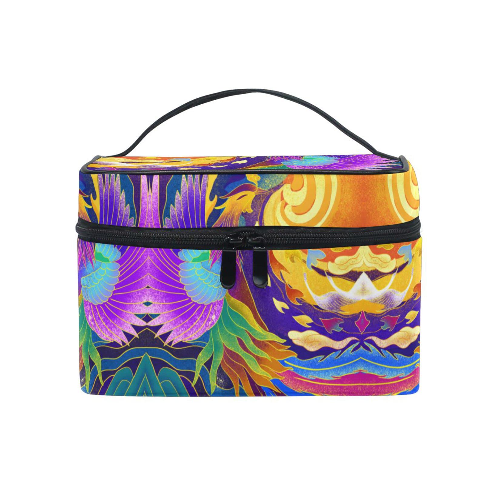 Phoenix Watercolor Sun Japanese Style Cosmetic Bag - Zippered Makeup Pouch & Toiletry Organizer for Women & Girls - Perfect for Travel, Gym, and Daily Essentials Storage