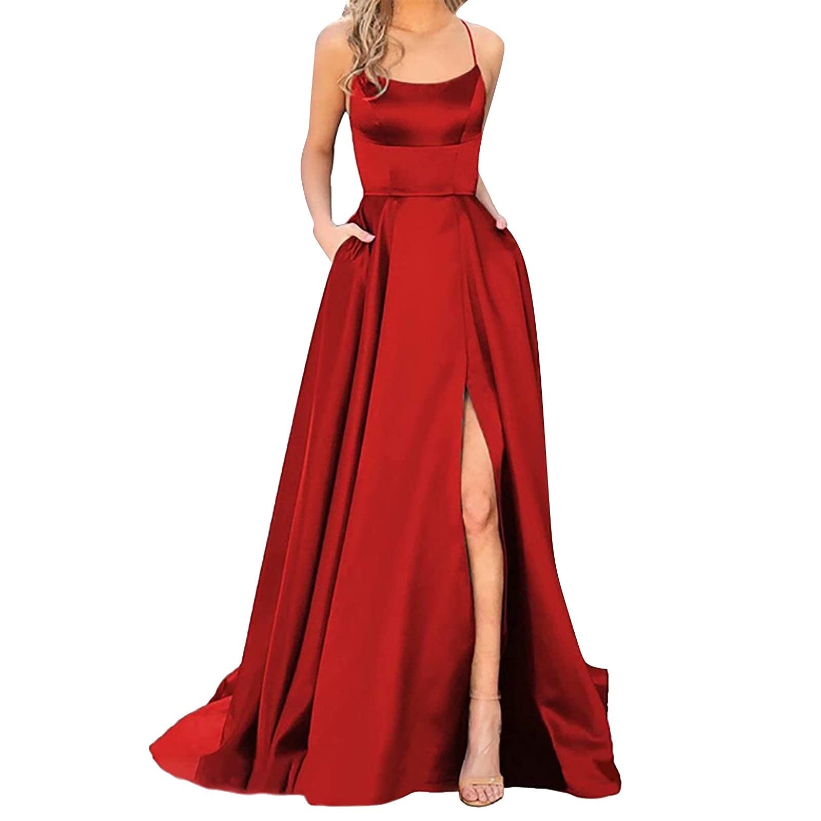 Elegant Backless Long Prom Dresses for Women - AFEIDD Satin Spaghetti Strap Party Gown for Formal Events, Evening Parties & Special Occasions