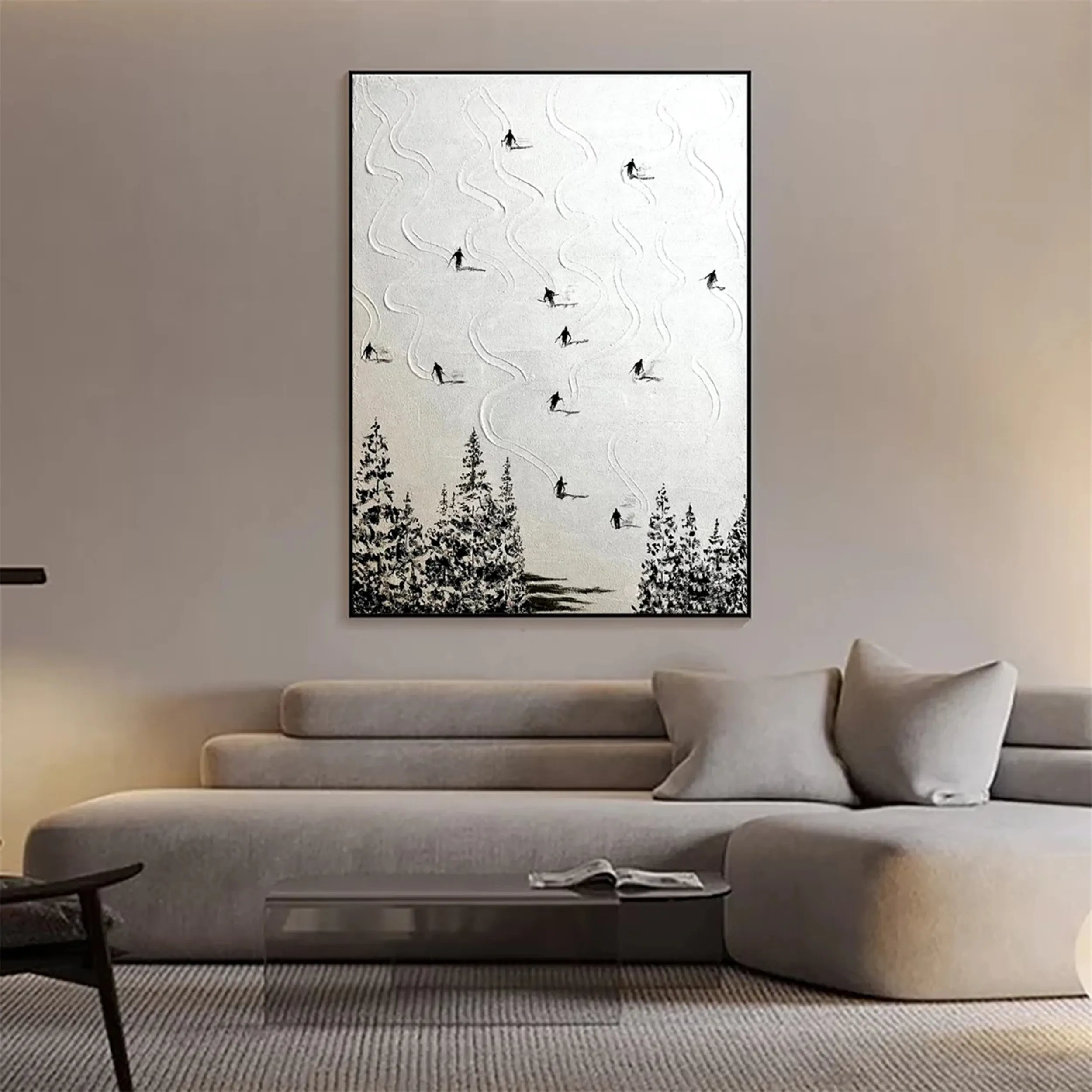 Premium Skiing Sport Art Textured Painting Canvas - Winter Sports Wall Decor #MM217 - Perfect for Ski Lodge, Cabin & Mountain Home Decor