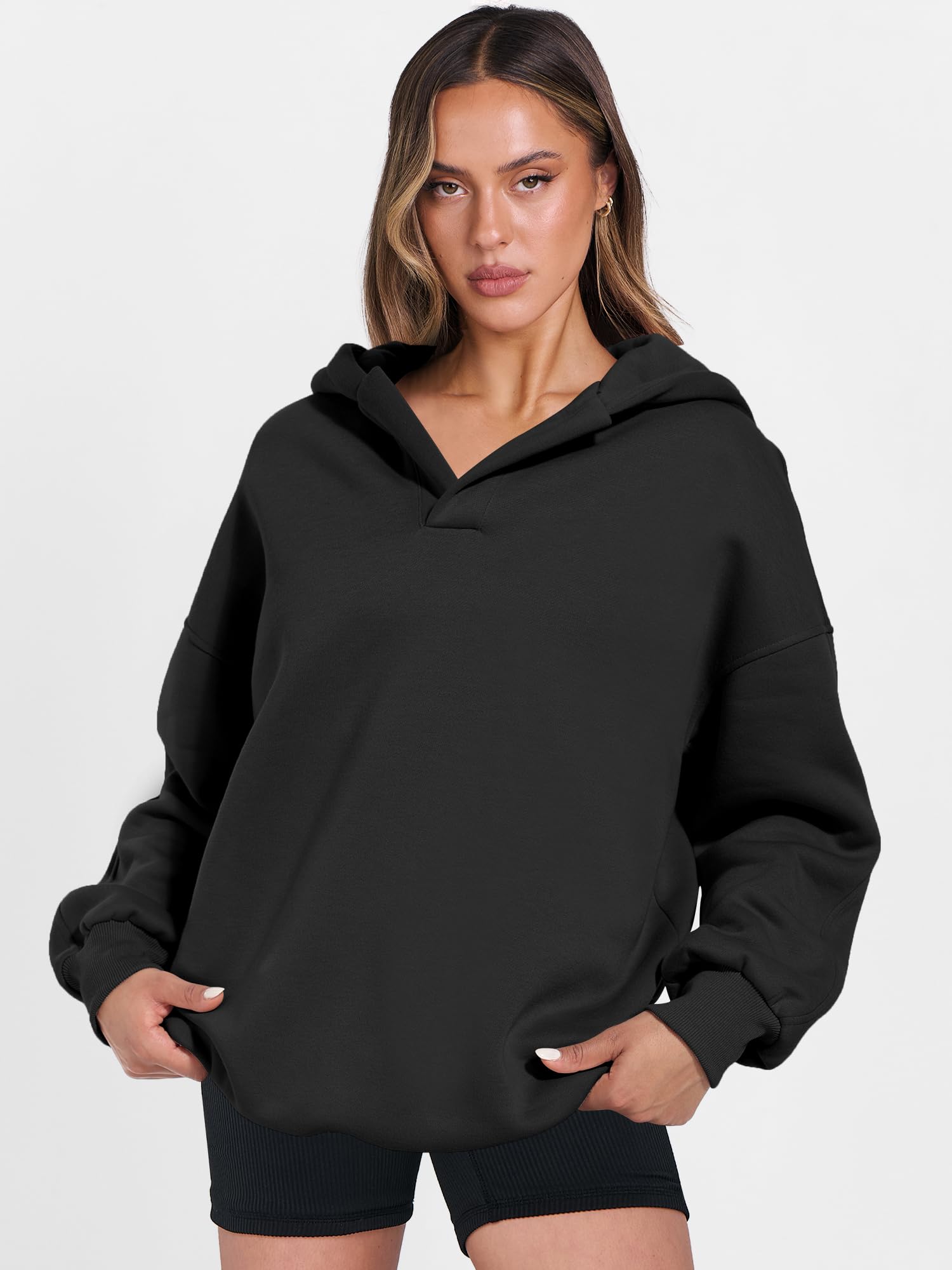 ANRABESS Women's Oversized Hoodies - V Neck Long Sleeve Pullover Sweatshirt for Casual Fall Wear | Trendy Preppy Clothes for Teen Girls 2025 | Perfect for School, Weekend Outings & Cozy Loungewear