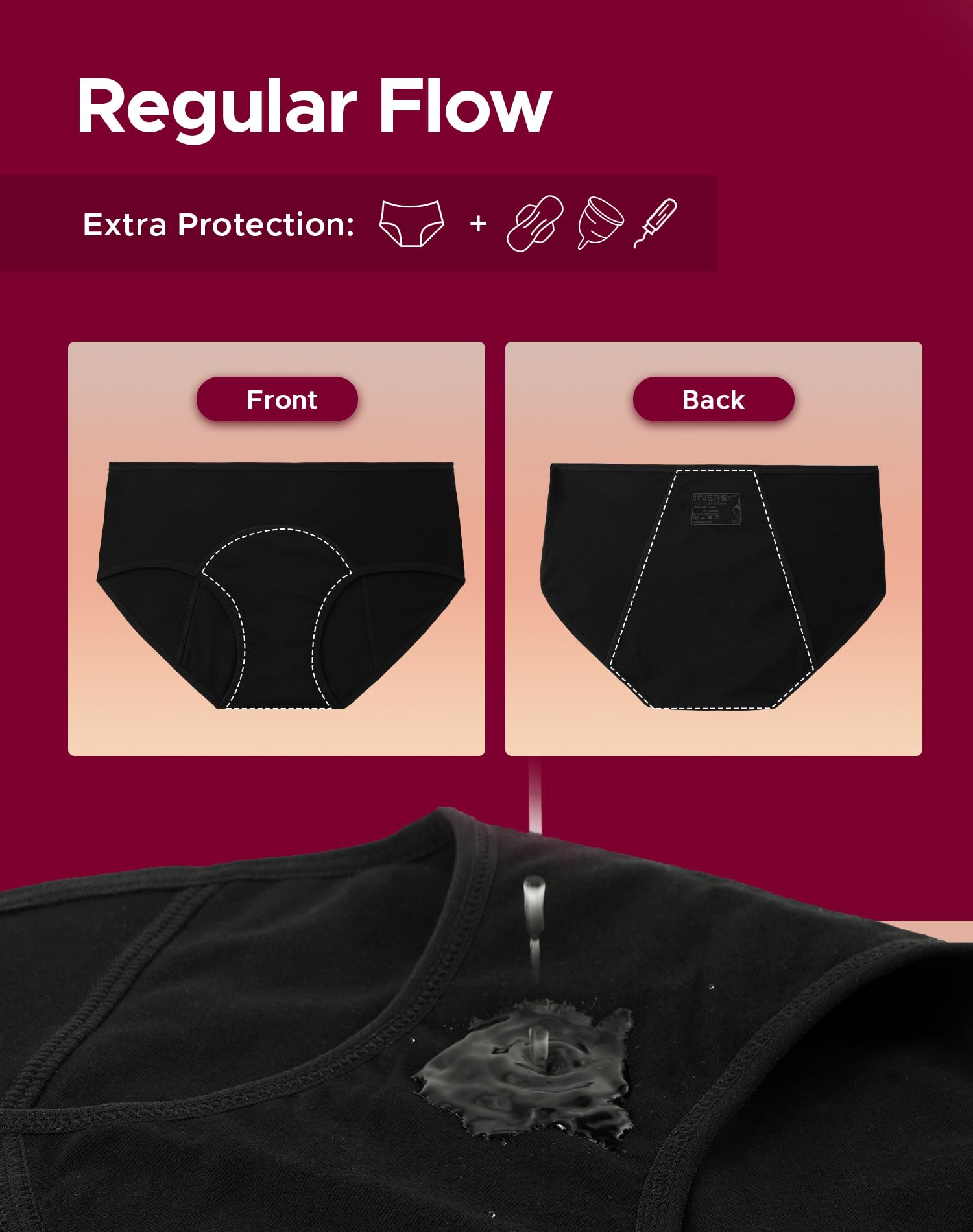 INNERSY Women's Leakproof Period Underwear - 3 Pack Absorbent Postpartum & Menstrual Panties for Teens & Adults - Comfortable Hipster Cut for Day & Night Wear
