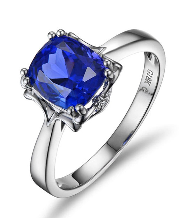 1 Carat Cushion Cut Blue Sapphire Solitaire Engagement Ring in 14K White Gold - Perfect for Proposals, Anniversaries & Special Occasions