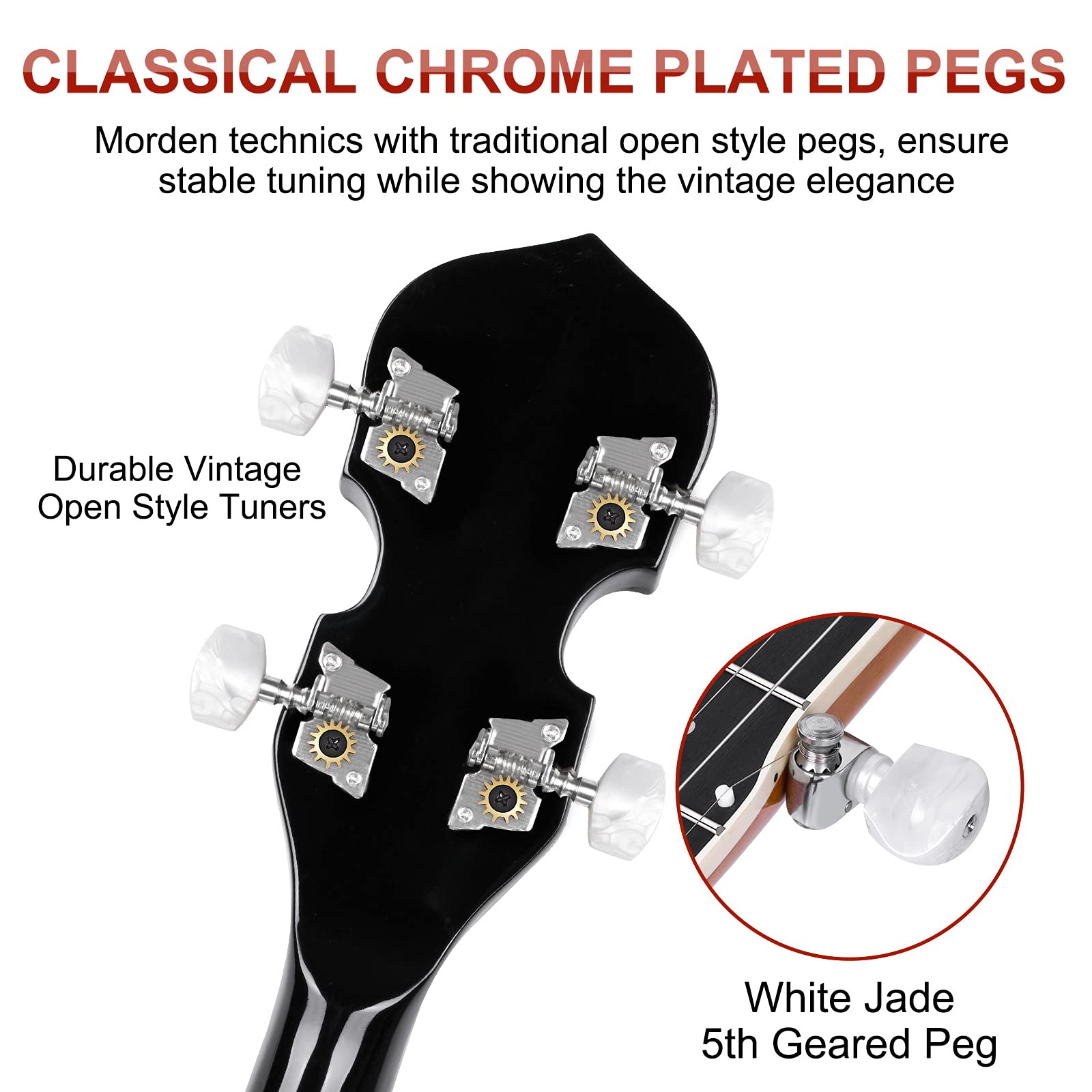Vangoa Left-Handed 5-String Mahogany Open Back Banjo with Resonator & Remo Drum Head - Full Size Beginner Kit with Manual & Geared 5th String | Perfect for Bluegrass, Folk Music & Beginner Practice at Home