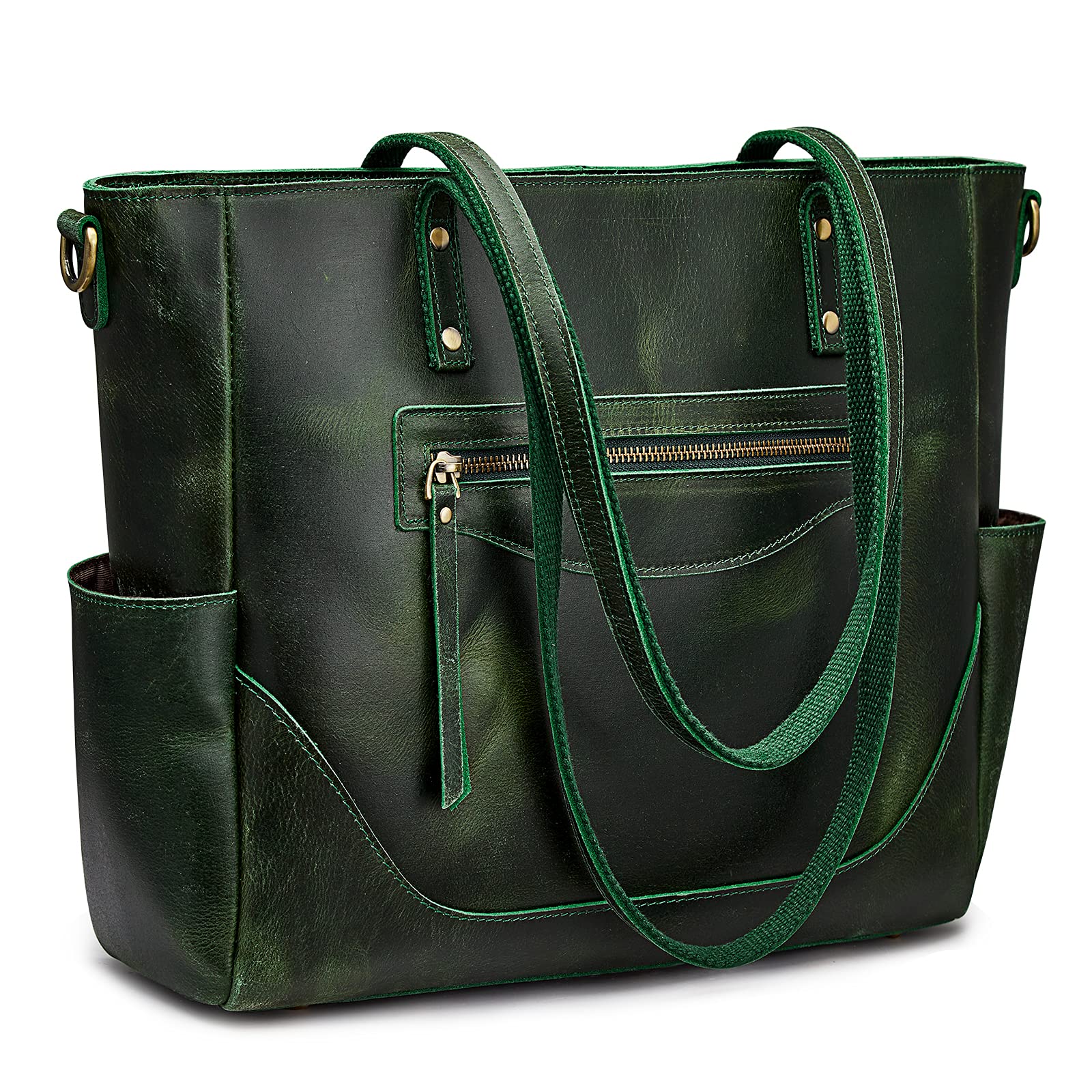 Genuine Leather Tote Bag for Women - Large Vintage Shoulder Purse with Crossbody Strap - Stylish Work Handbag & Everyday Carry Bag for Office, Travel & Shopping